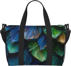 green blue plumage print Travel Duffel Bag, Sports Tote Gym Bag, Swim Pool Bag Large Shoulder Tote Bag for Beach Weekender