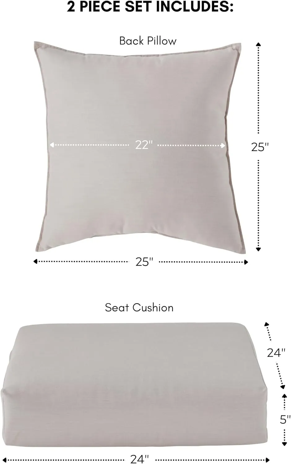 Greendale Home Fashions Modern Outdoor Sunbrella Fabric 2-Piece Deep Seat Chair Cushion, Cast Pumice