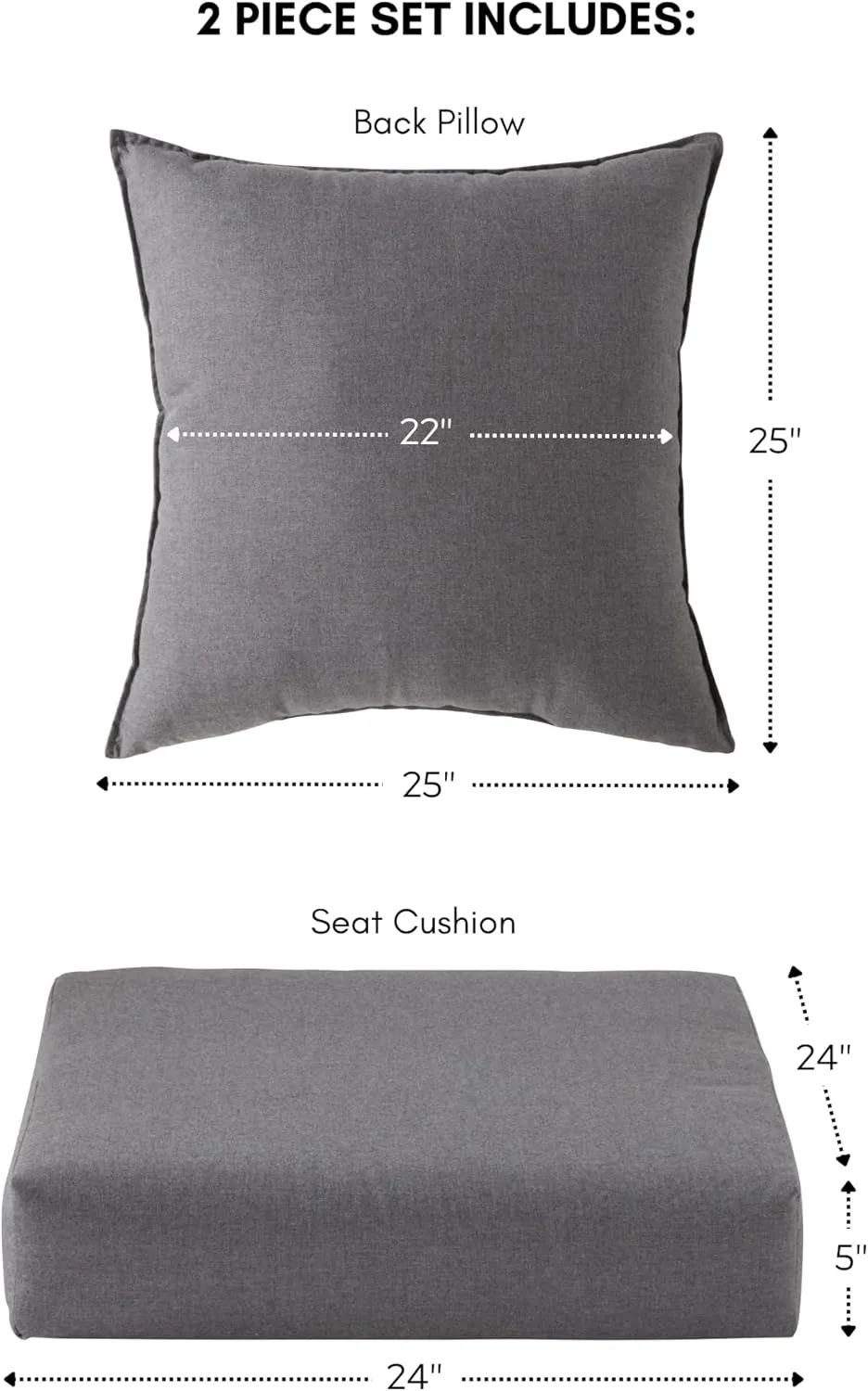 Greendale Home Fashions Modern Outdoor Sunbrella Fabric 2-Piece Deep Seat Chair Cushion, Cast Slate