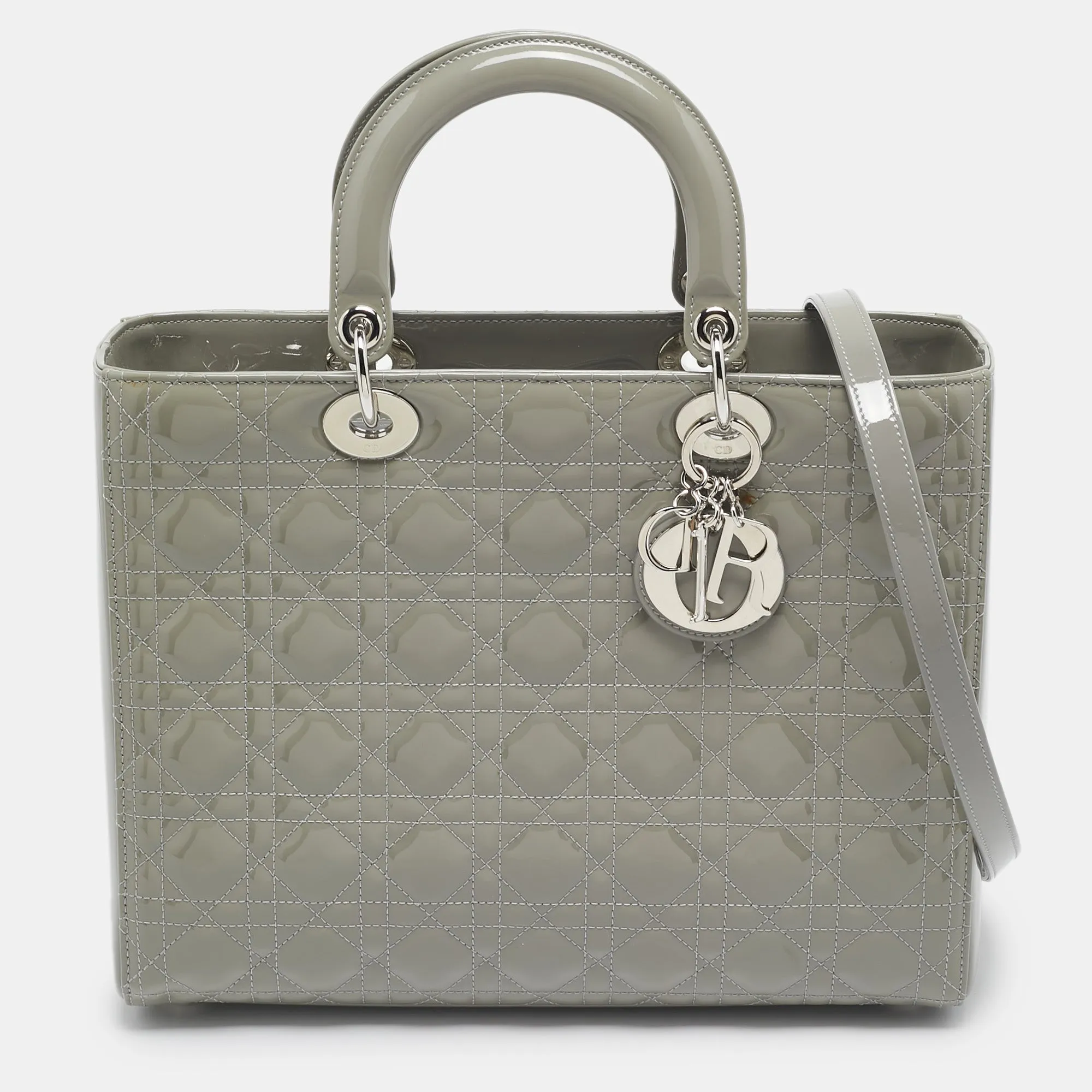 Grey Cannage Patent Leather Large Lady Tote