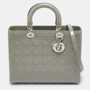 Grey Cannage Patent Leather Large Lady Tote