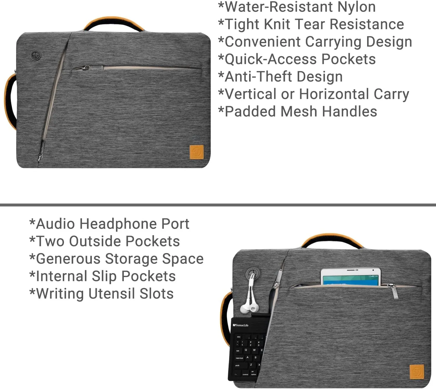 Grey Convertible Laptop Bag 13-inch for HP 14 Laptop, Stream 14, x360 14a Chromebook 14", Envy x360, Pavilion 13"