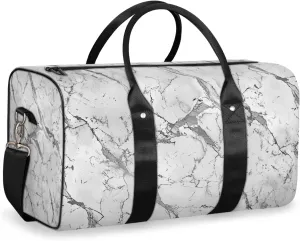 Grey White Marble Travel Duffle Bag for Women Men Gym Duffel Foldable Bag Waterproof Weekender Marble Duffle Tote