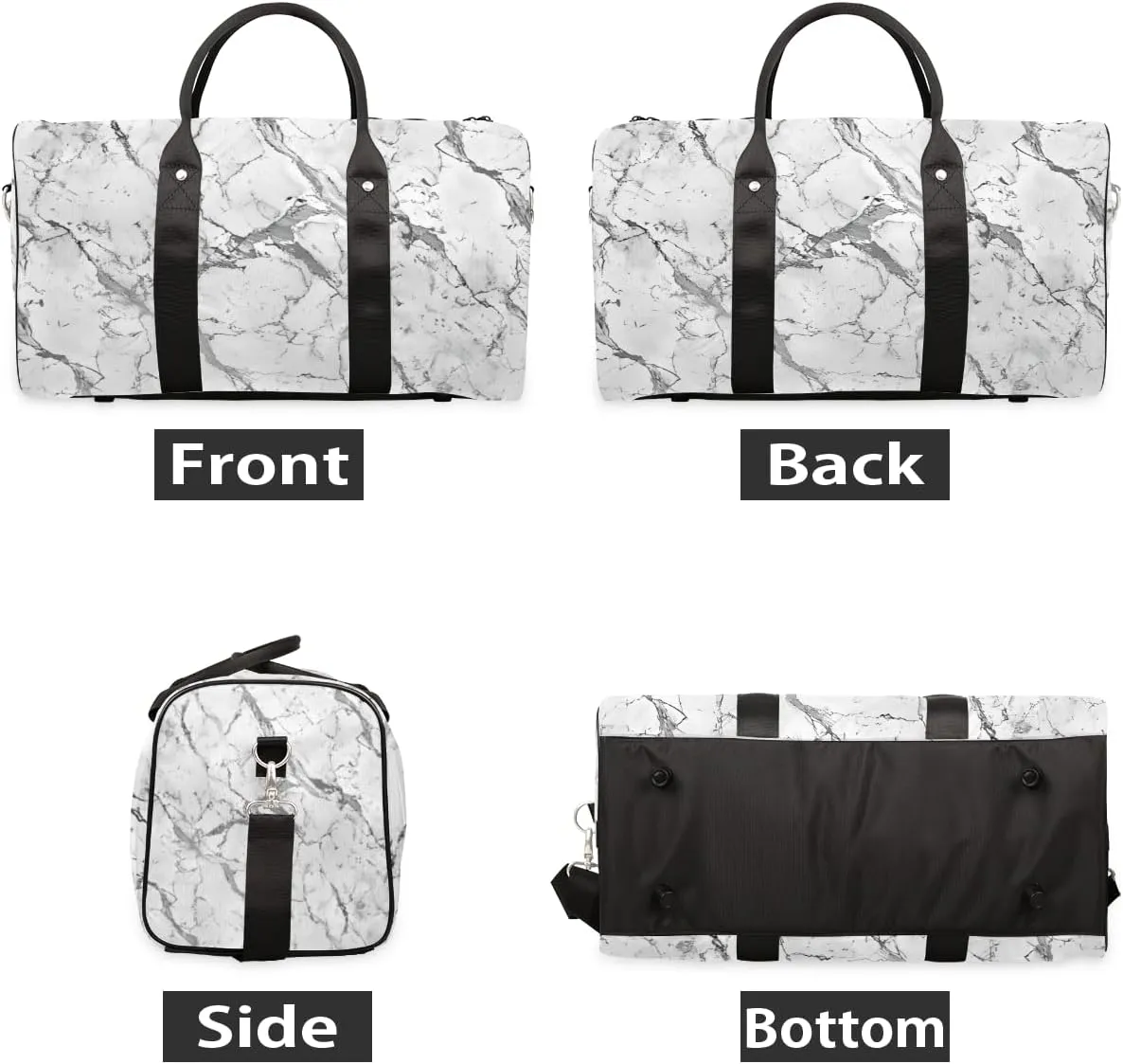 Grey White Marble Travel Duffle Bag for Women Men Gym Duffel Foldable Bag Waterproof Weekender Marble Duffle Tote