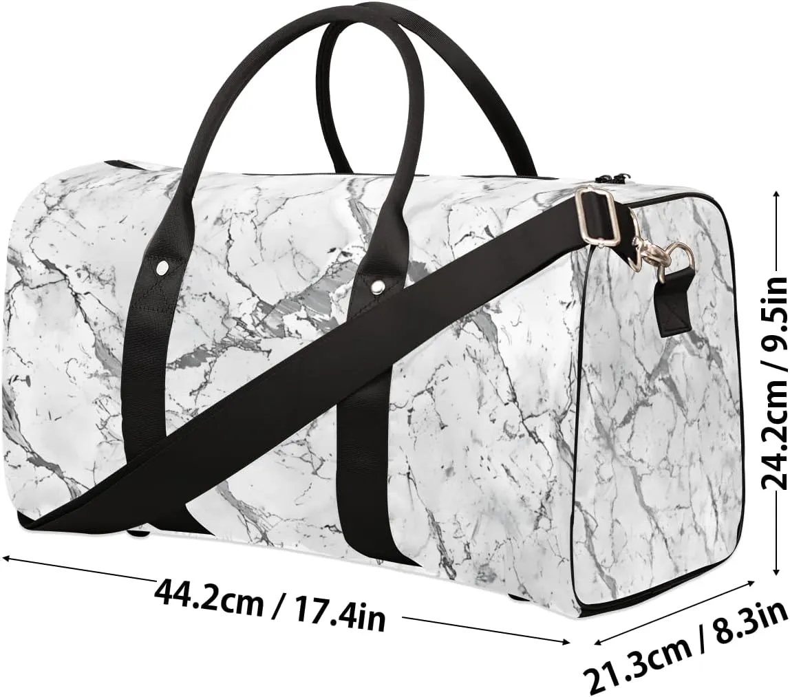 Grey White Marble Travel Duffle Bag for Women Men Gym Duffel Foldable Bag Waterproof Weekender Marble Duffle Tote