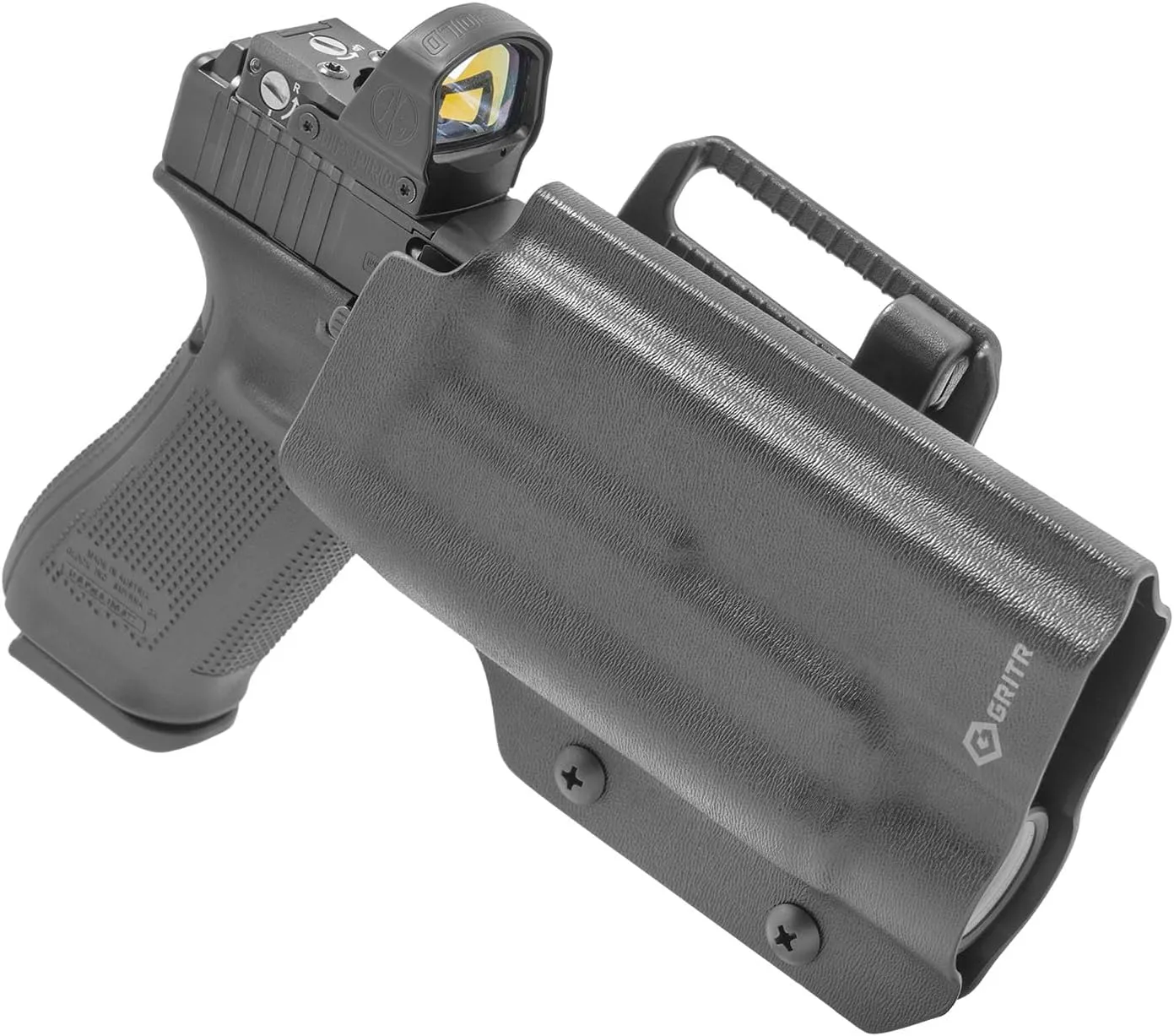 GRITR OWB Kydex Right Hand Gun Holster Compatible with Glock 17 - Fits Streamlight TLR-1, Compatible with Safariland QLS/G-Code RTI Attachments, Optic Cut, Adjustable Belt Loops & Open Bottom