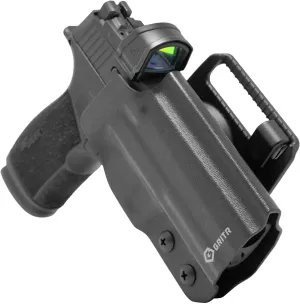 GRITR OWB Kydex Sig Sauer P365-XMACRO Open Carry Pistol Holster for Men & Women w/Optic Cut, Open Bottom, Adjustable Belt Loops, Fits Safariland QLS/G-Code RTI Attachments - Right/Left Hand Options