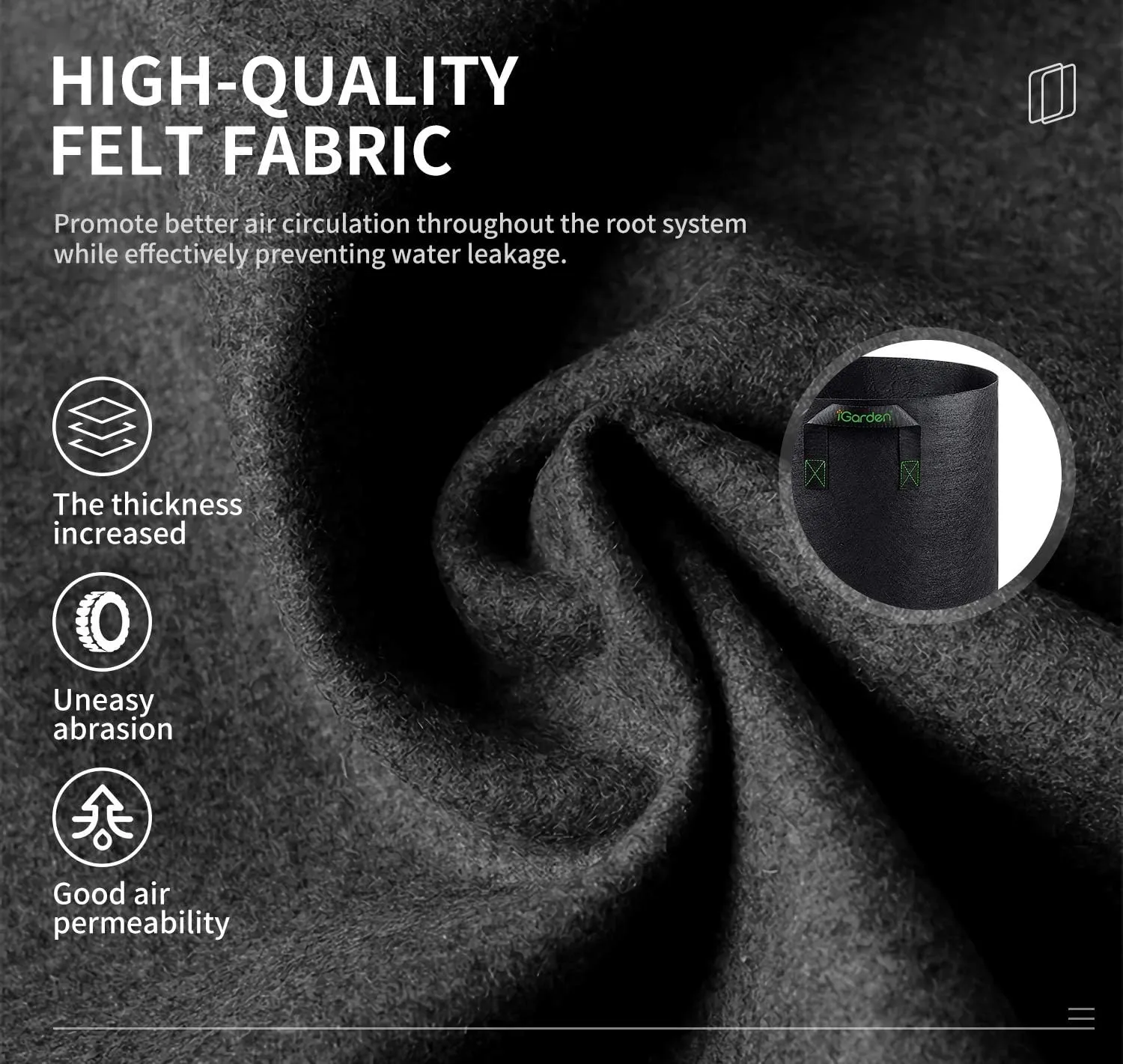 Grow Bags Tall, 10 Gallon Grow Pots 6 Pack with Handles, Heavy Duty 320G Thickened Nonwoven Fabric Plant Bag for Vegetables, Black