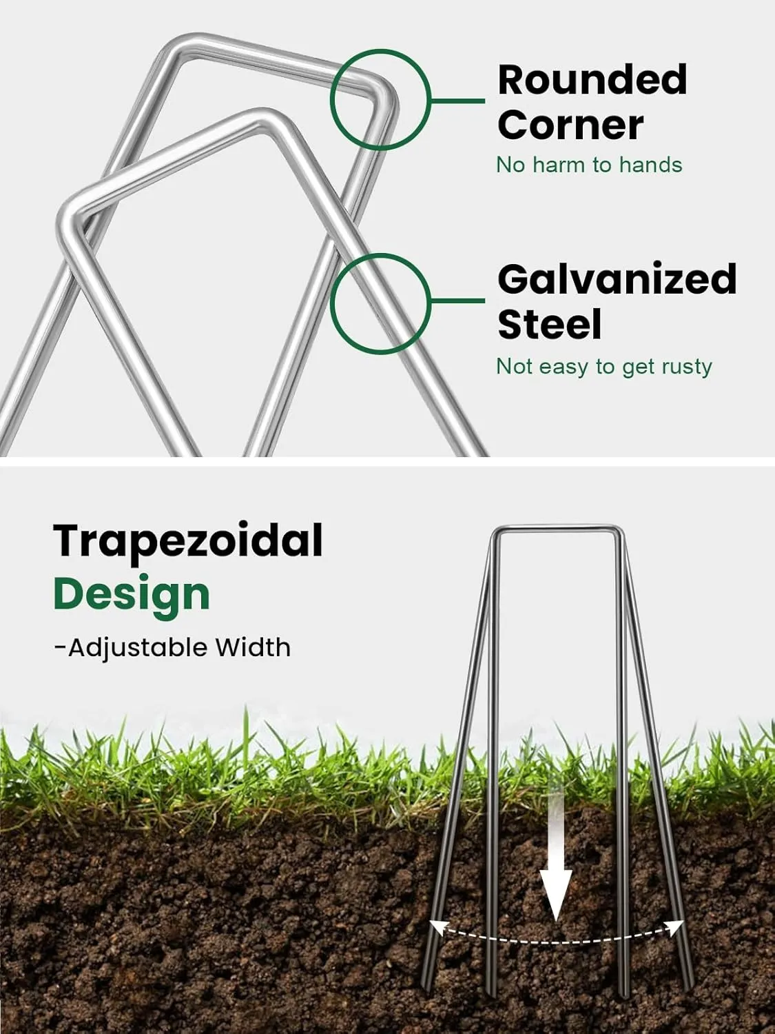 GROWNEER 50 Packs 12 Inches Landscape Staples Heavy Duty 11 Gauge Galvanized Steel Garden Stakes Securing Pegs for Securing Weed Fabric Landscape Fabric Netting Ground Sheets and Fleece