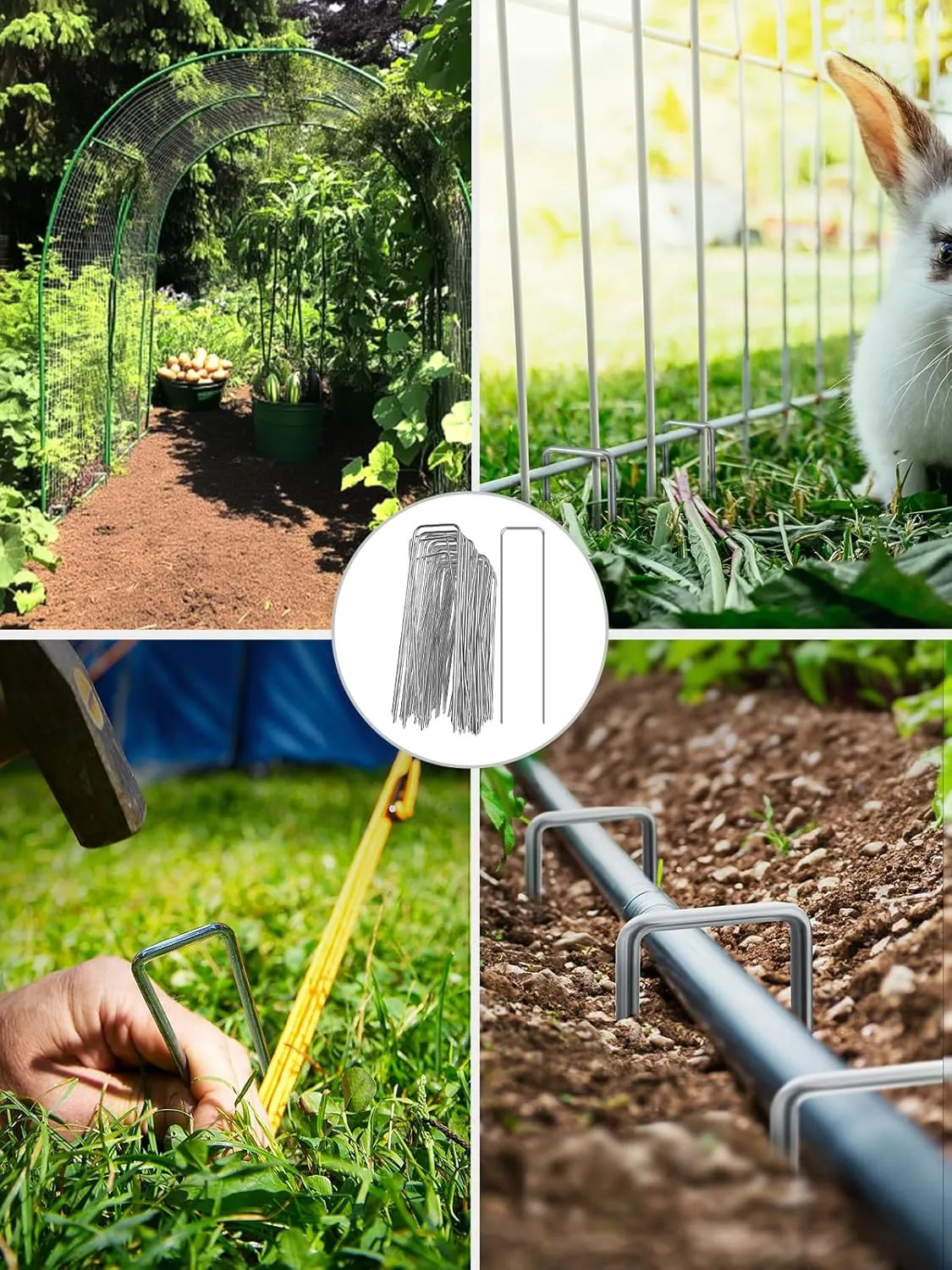 GROWNEER 50 Packs 12 Inches Landscape Staples Heavy Duty 11 Gauge Galvanized Steel Garden Stakes Securing Pegs for Securing Weed Fabric Landscape Fabric Netting Ground Sheets and Fleece