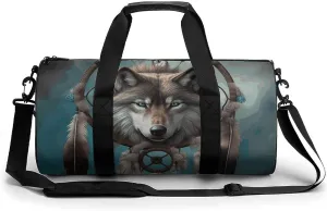 Gym Bag for Men Women 3D Wolf Dream Catcher Duffel Bag Overnight Bag with Compartment Gym Sackpac