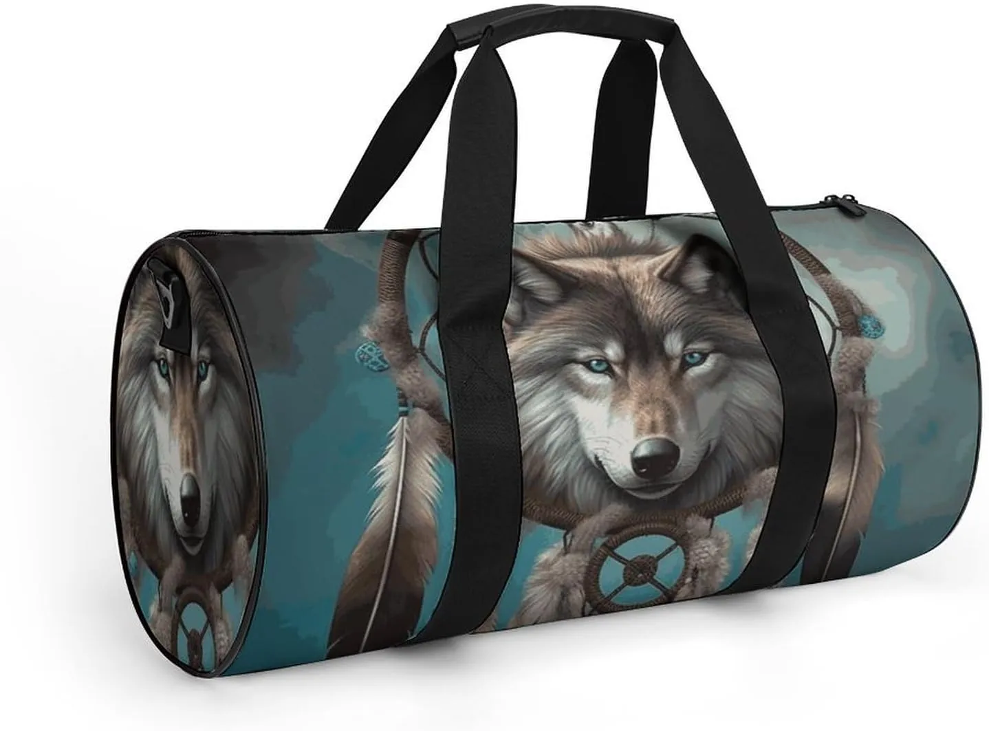 Gym Bag for Men Women 3D Wolf Dream Catcher Duffel Bag Overnight Bag with Compartment Gym Sackpac