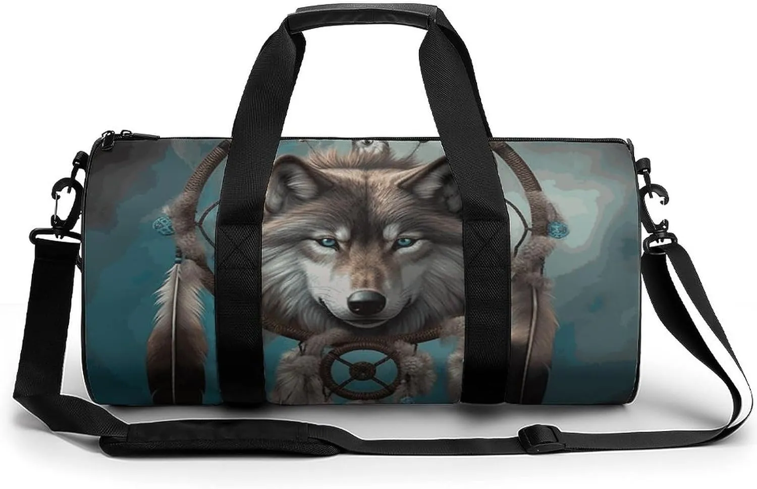 Gym Bag for Men Women 3D Wolf Dream Catcher Duffel Bag Overnight Bag with Compartment Gym Sackpac