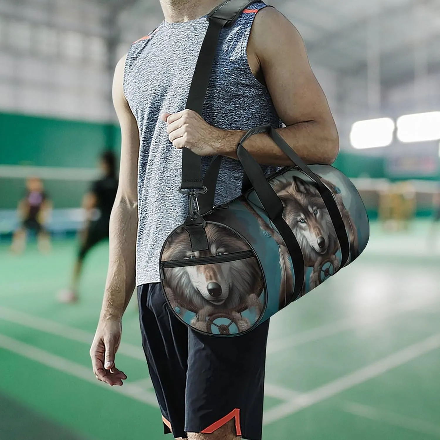 Gym Bag for Men Women 3D Wolf Dream Catcher Duffel Bag Overnight Bag with Compartment Gym Sackpac