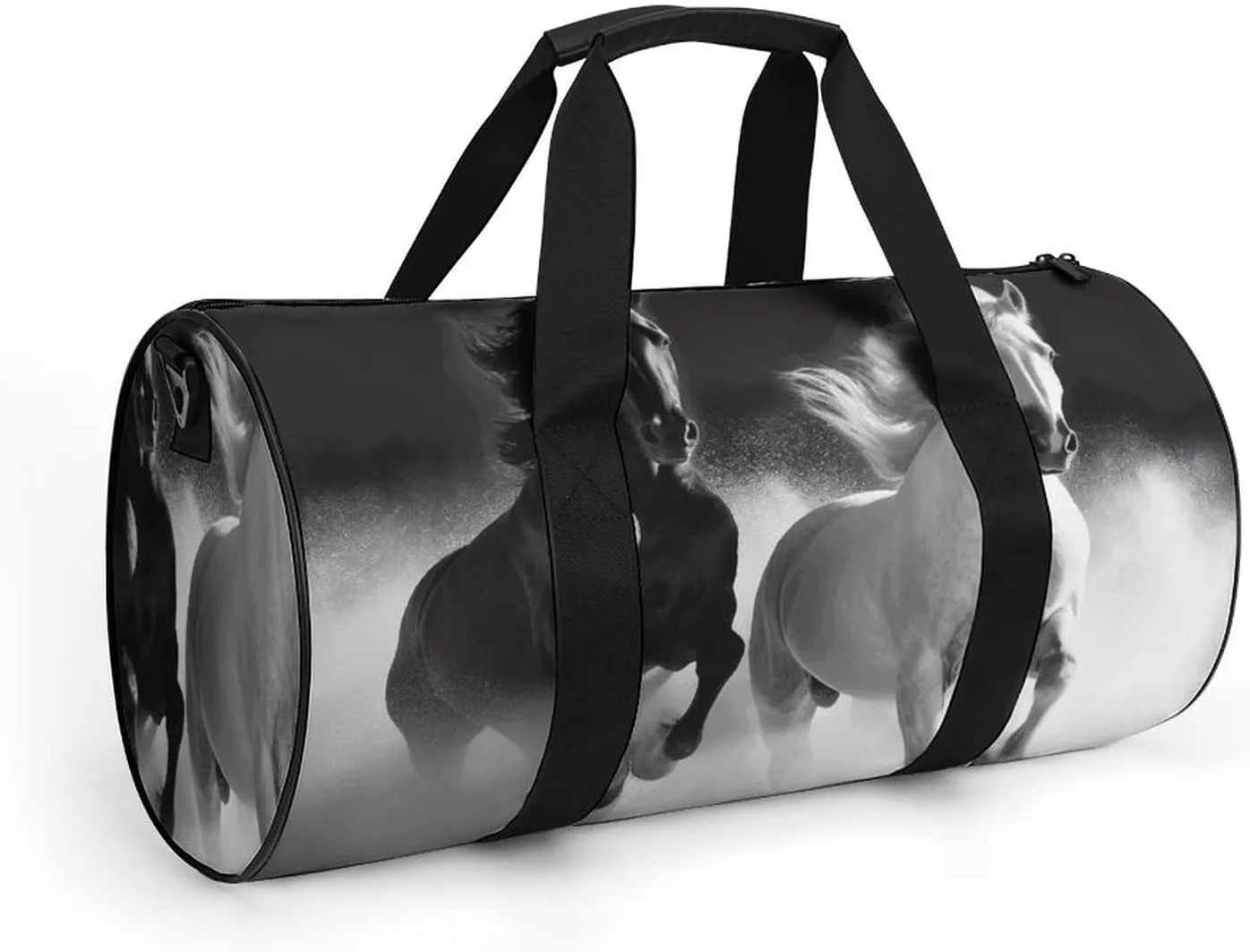 Gym Bag for Men Women Black And White Horses Running Duffel Bag Overnight Bag with Compartment Gym Sackpac