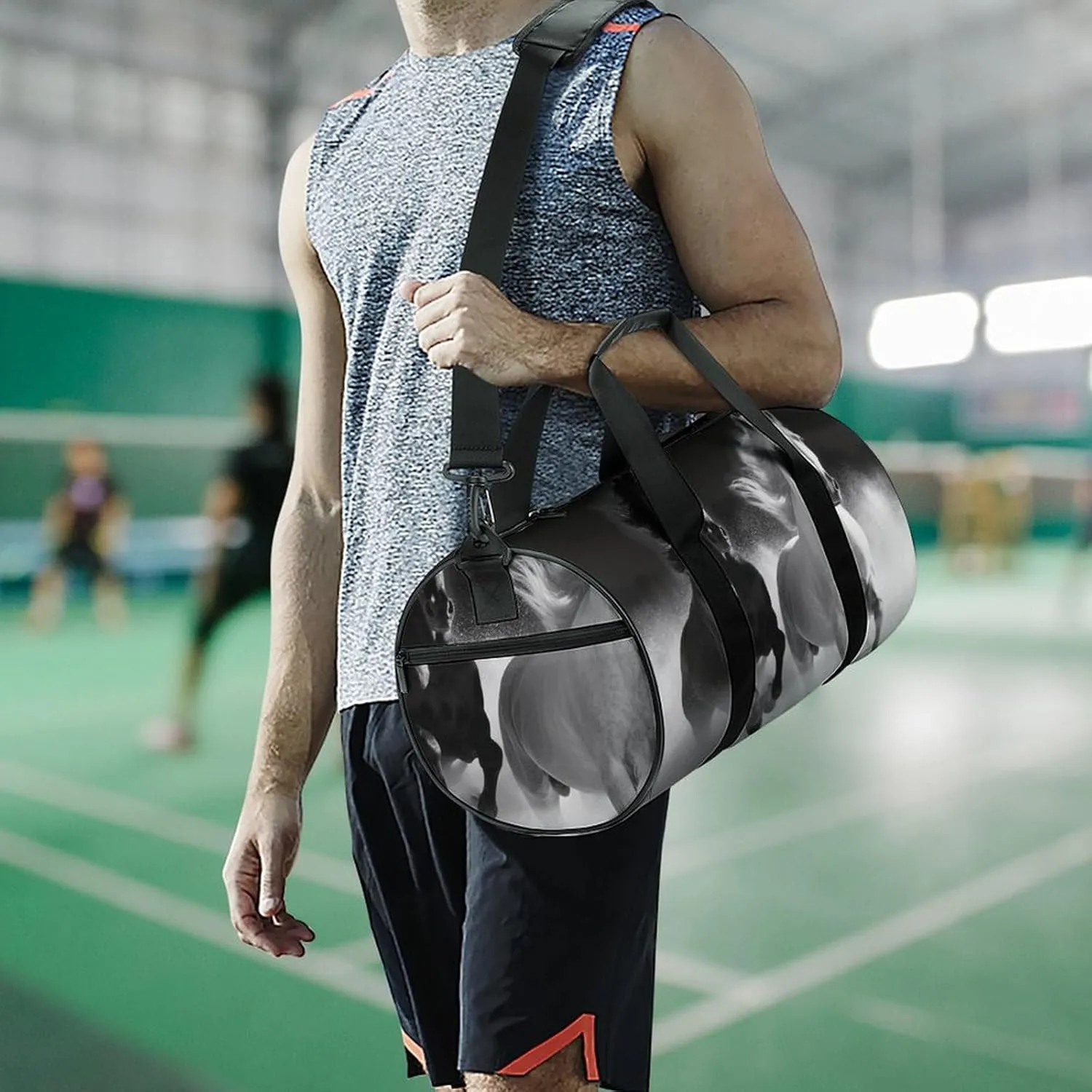 Gym Bag for Men Women Black And White Horses Running Duffel Bag Overnight Bag with Compartment Gym Sackpac