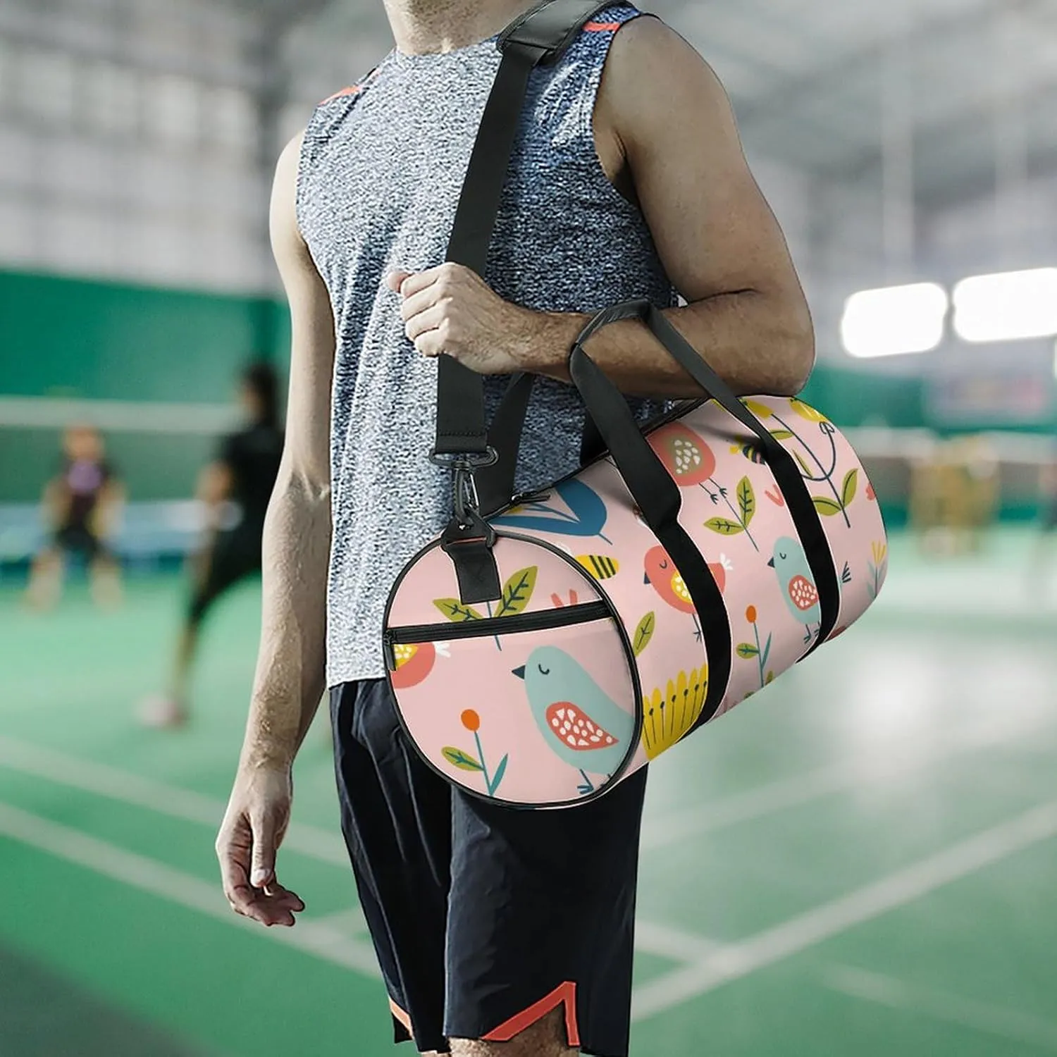 Gym Bag for Men Women Cartoon Birds And Bees Duffel Bag Overnight Bag with Compartment Gym Sackpac