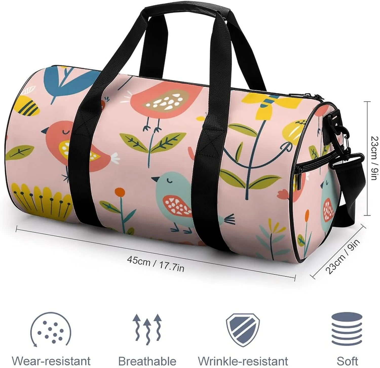 Gym Bag for Men Women Cartoon Birds And Bees Duffel Bag Overnight Bag with Compartment Gym Sackpac