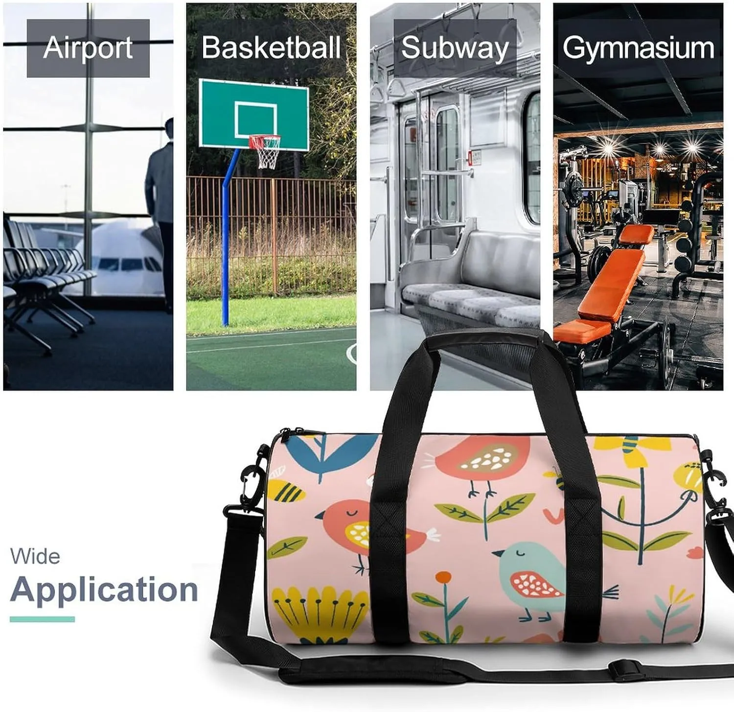 Gym Bag for Men Women Cartoon Birds And Bees Duffel Bag Overnight Bag with Compartment Gym Sackpac