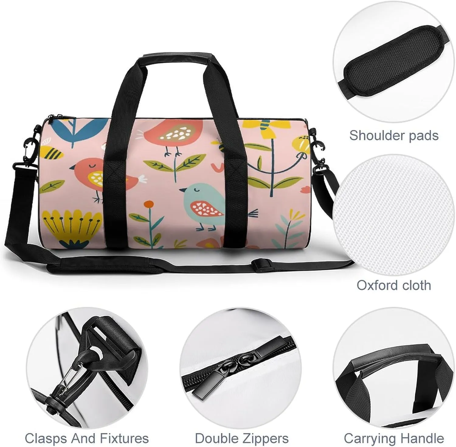 Gym Bag for Men Women Cartoon Birds And Bees Duffel Bag Overnight Bag with Compartment Gym Sackpac