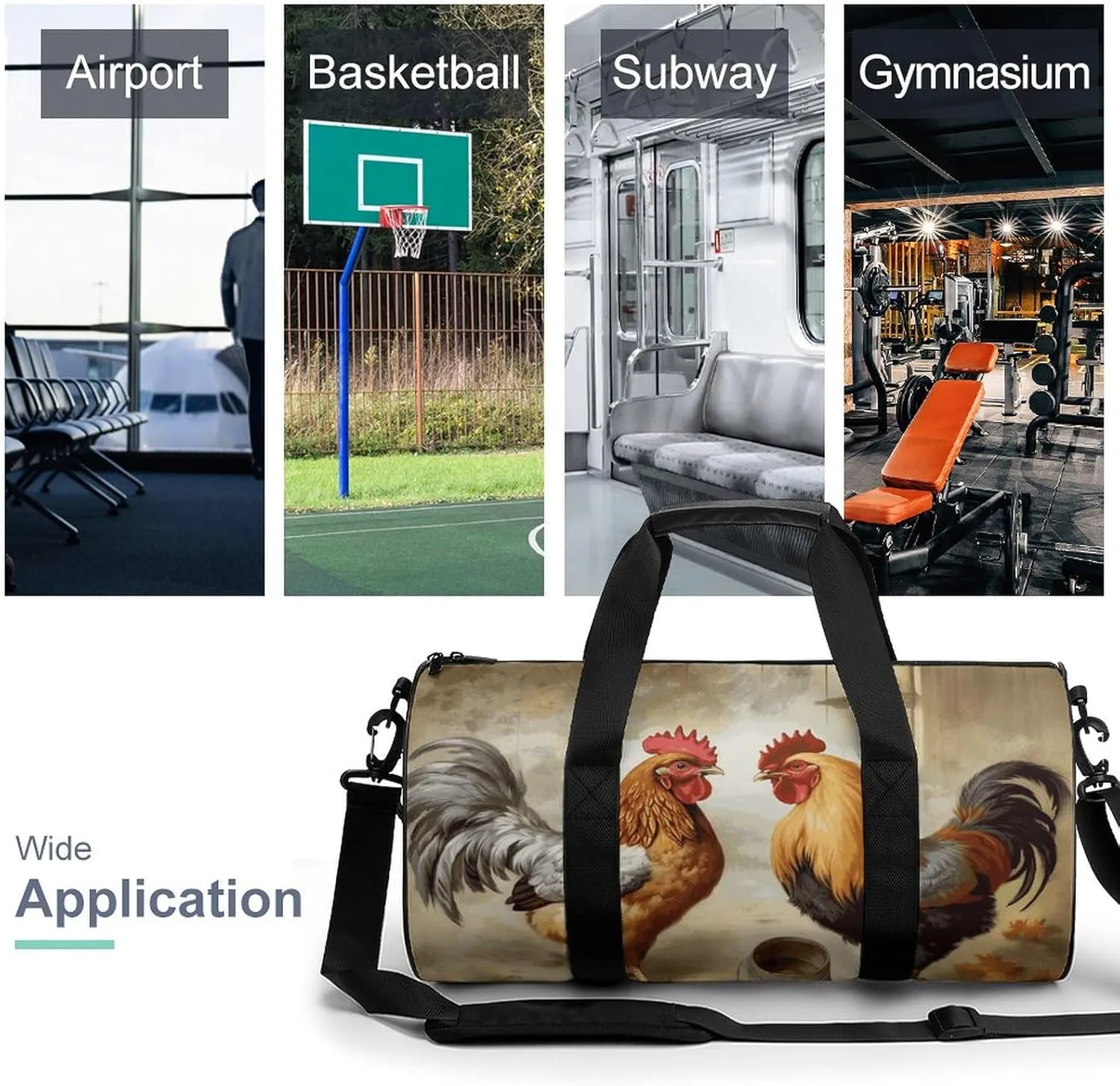 Gym Bag for Men Women Chicken And Rooster Print Duffel Bag Overnight Bag with Compartment Gym Sackpac