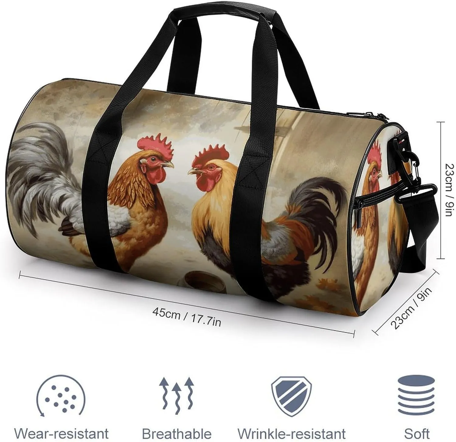 Gym Bag for Men Women Chicken And Rooster Print Duffel Bag Overnight Bag with Compartment Gym Sackpac