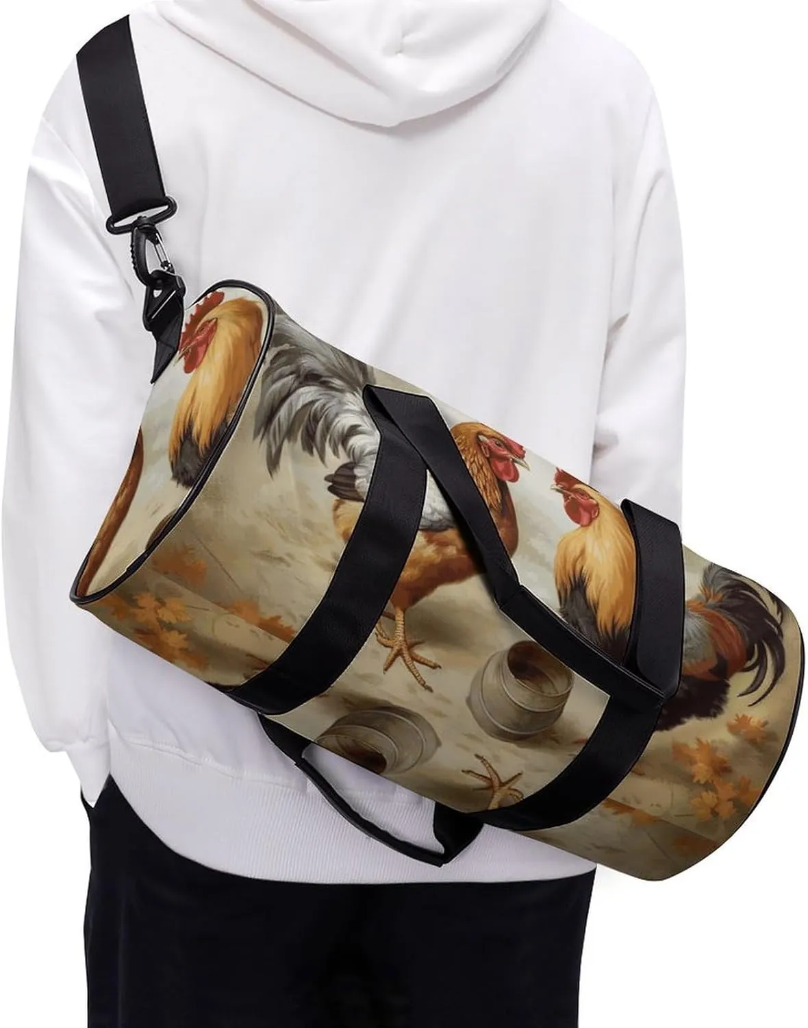 Gym Bag for Men Women Chicken And Rooster Print Duffel Bag Overnight Bag with Compartment Gym Sackpac