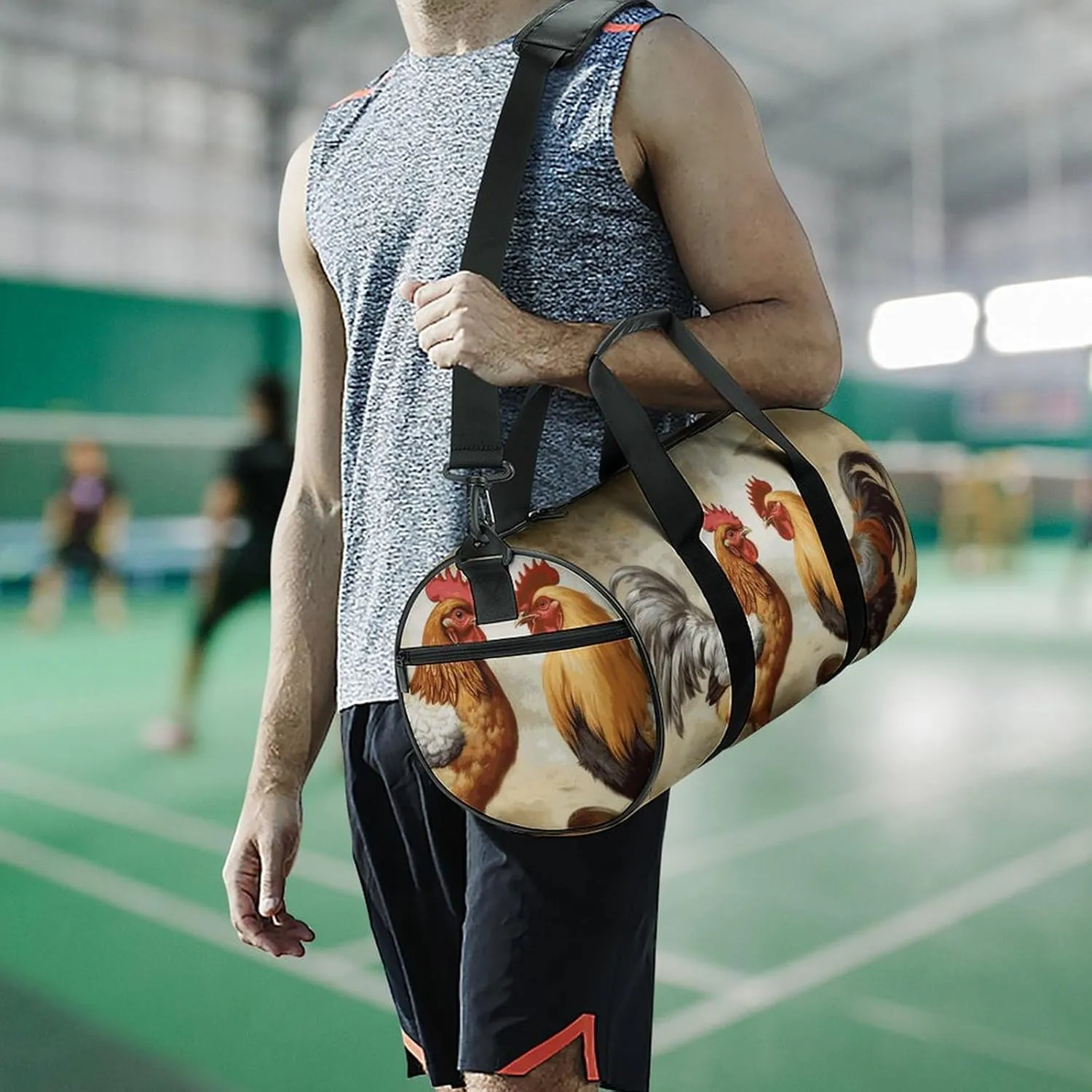 Gym Bag for Men Women Chicken And Rooster Print Duffel Bag Overnight Bag with Compartment Gym Sackpac