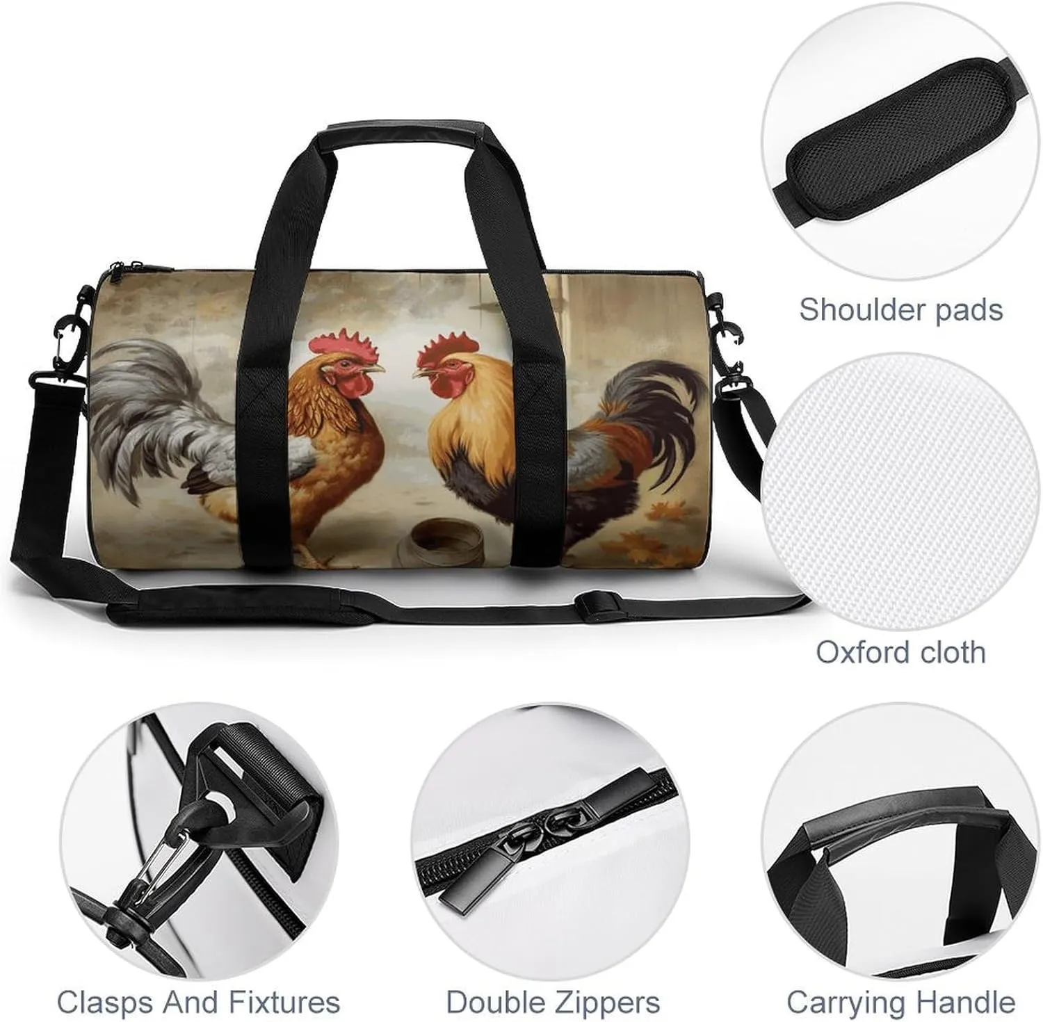 Gym Bag for Men Women Chicken And Rooster Print Duffel Bag Overnight Bag with Compartment Gym Sackpac