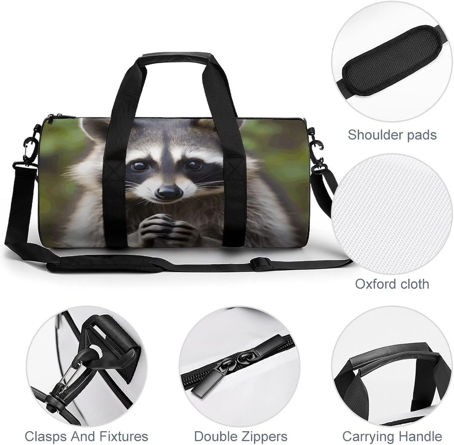 Gym Bag for Men Women Cute Raccoon Duffel Bag Overnight Bag with Compartment Gym Sackpac