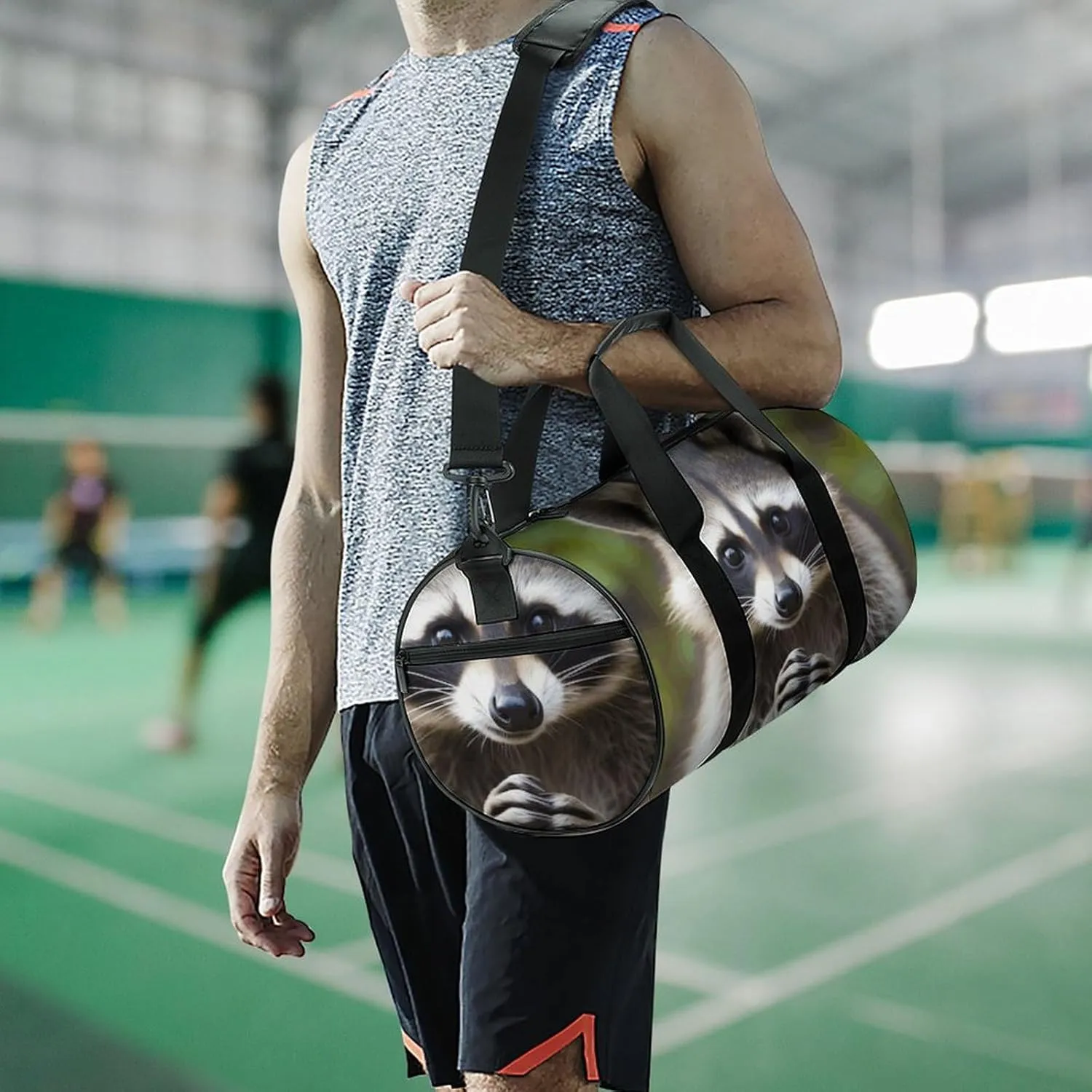 Gym Bag for Men Women Cute Raccoon Duffel Bag Overnight Bag with Compartment Gym Sackpac