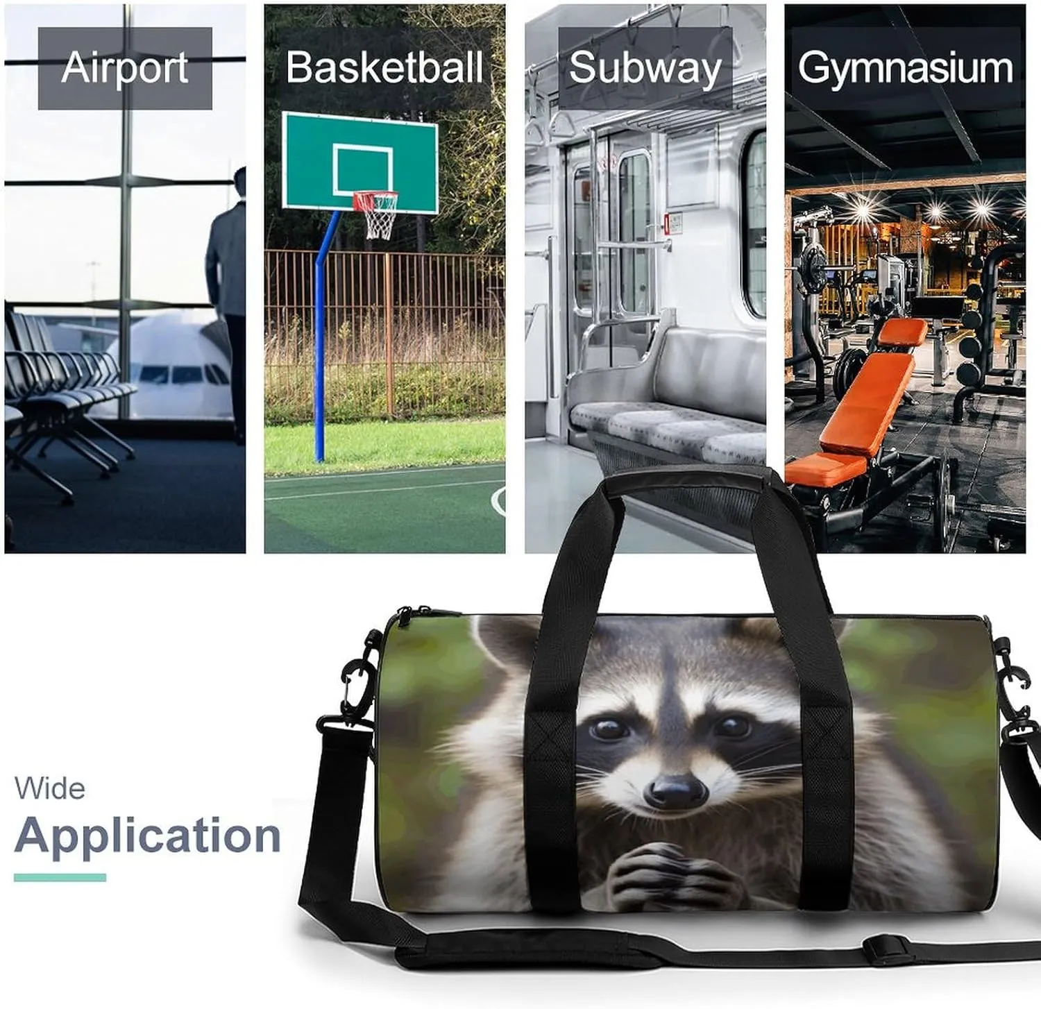 Gym Bag for Men Women Cute Raccoon Duffel Bag Overnight Bag with Compartment Gym Sackpac