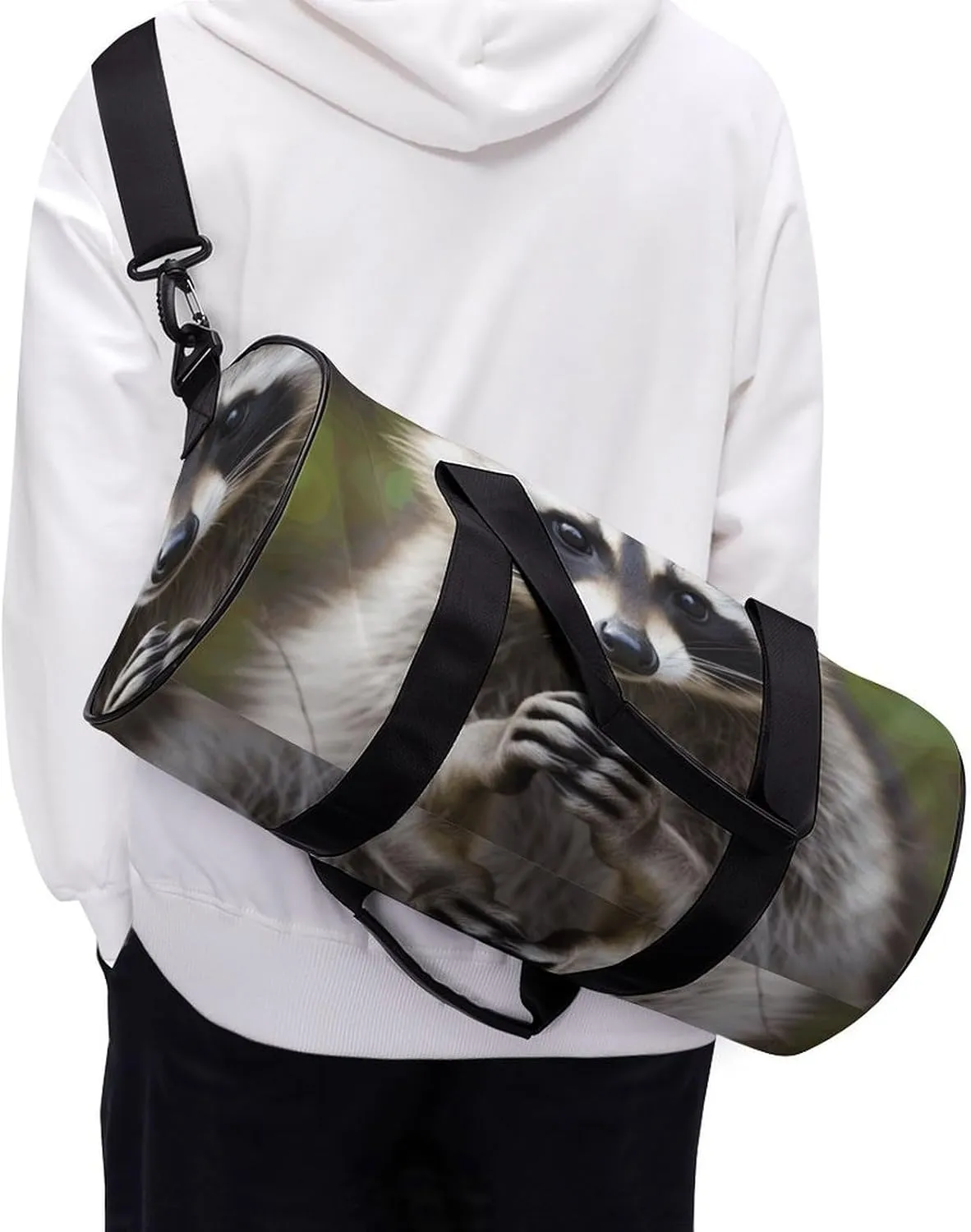 Gym Bag for Men Women Cute Raccoon Duffel Bag Overnight Bag with Compartment Gym Sackpac
