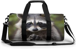 Gym Bag for Men Women Cute Raccoon Duffel Bag Overnight Bag with Compartment Gym Sackpac