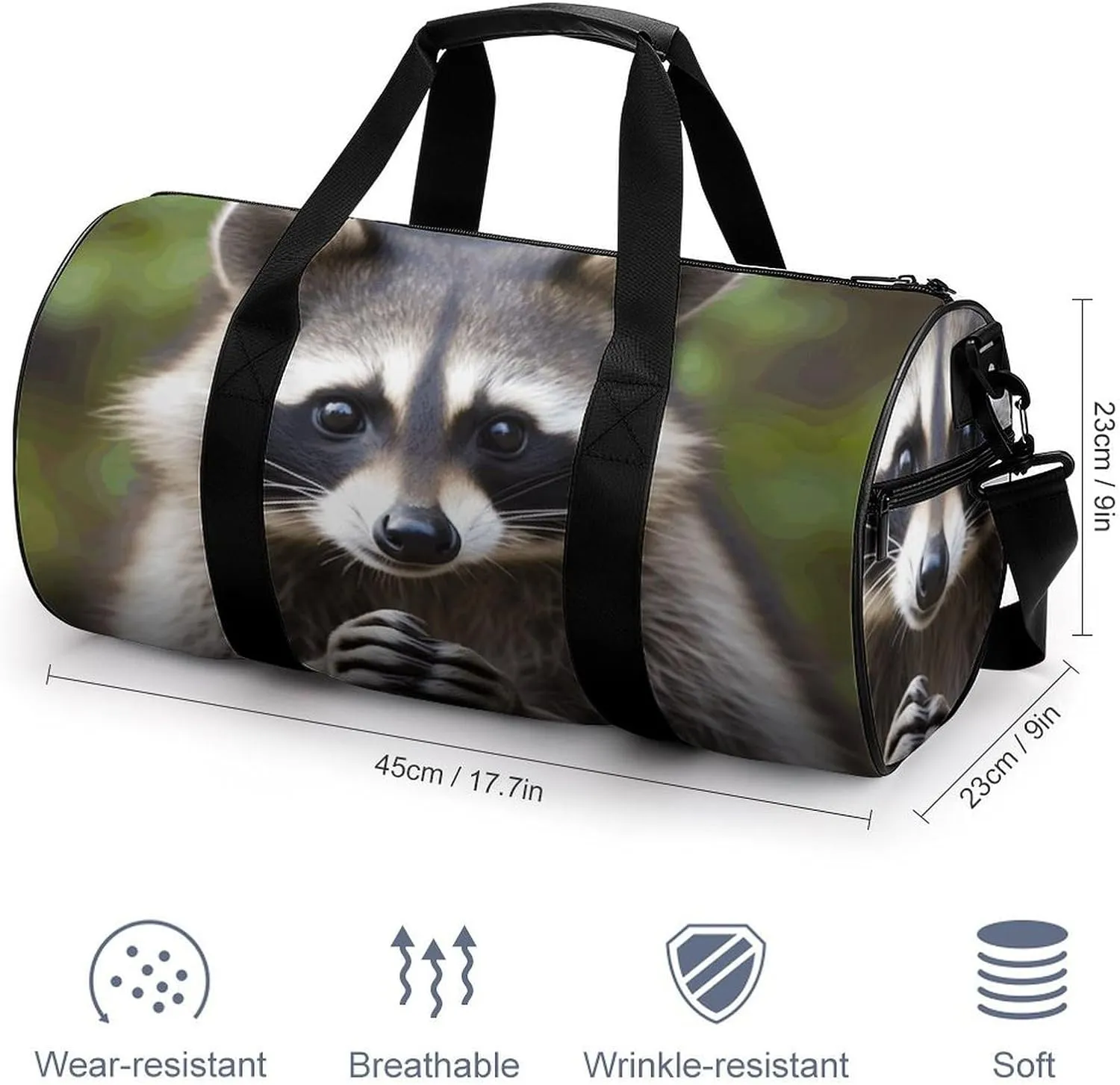 Gym Bag for Men Women Cute Raccoon Duffel Bag Overnight Bag with Compartment Gym Sackpac