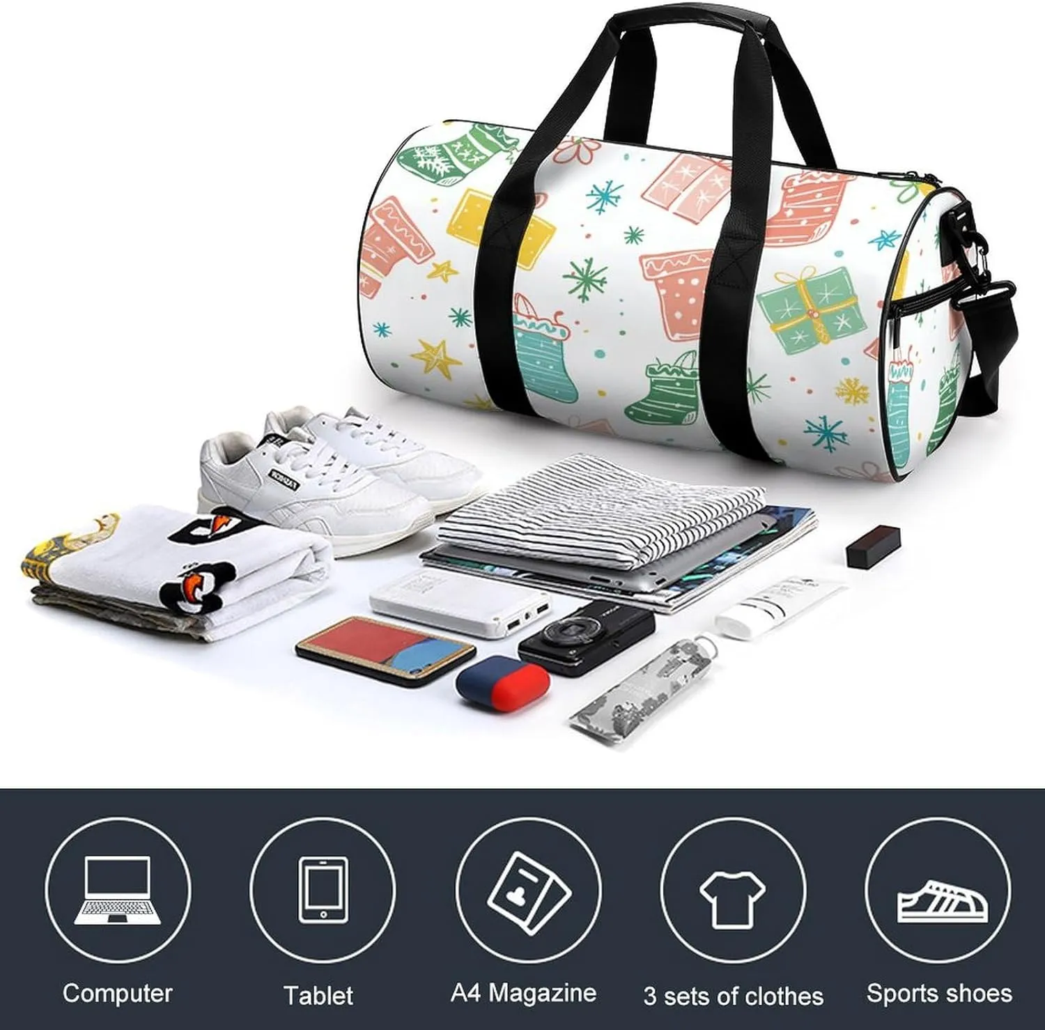 Gym Bag for Men Women Gifts And Socks Duffel Bag Overnight Bag with Compartment Gym Sackpac