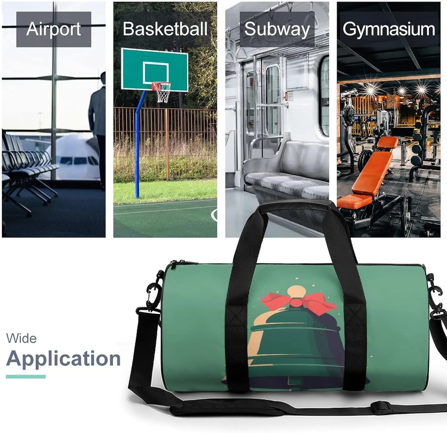 Gym Bag for Men Women Green Little Bell Duffel Bag Overnight Bag with Compartment Gym Sackpac