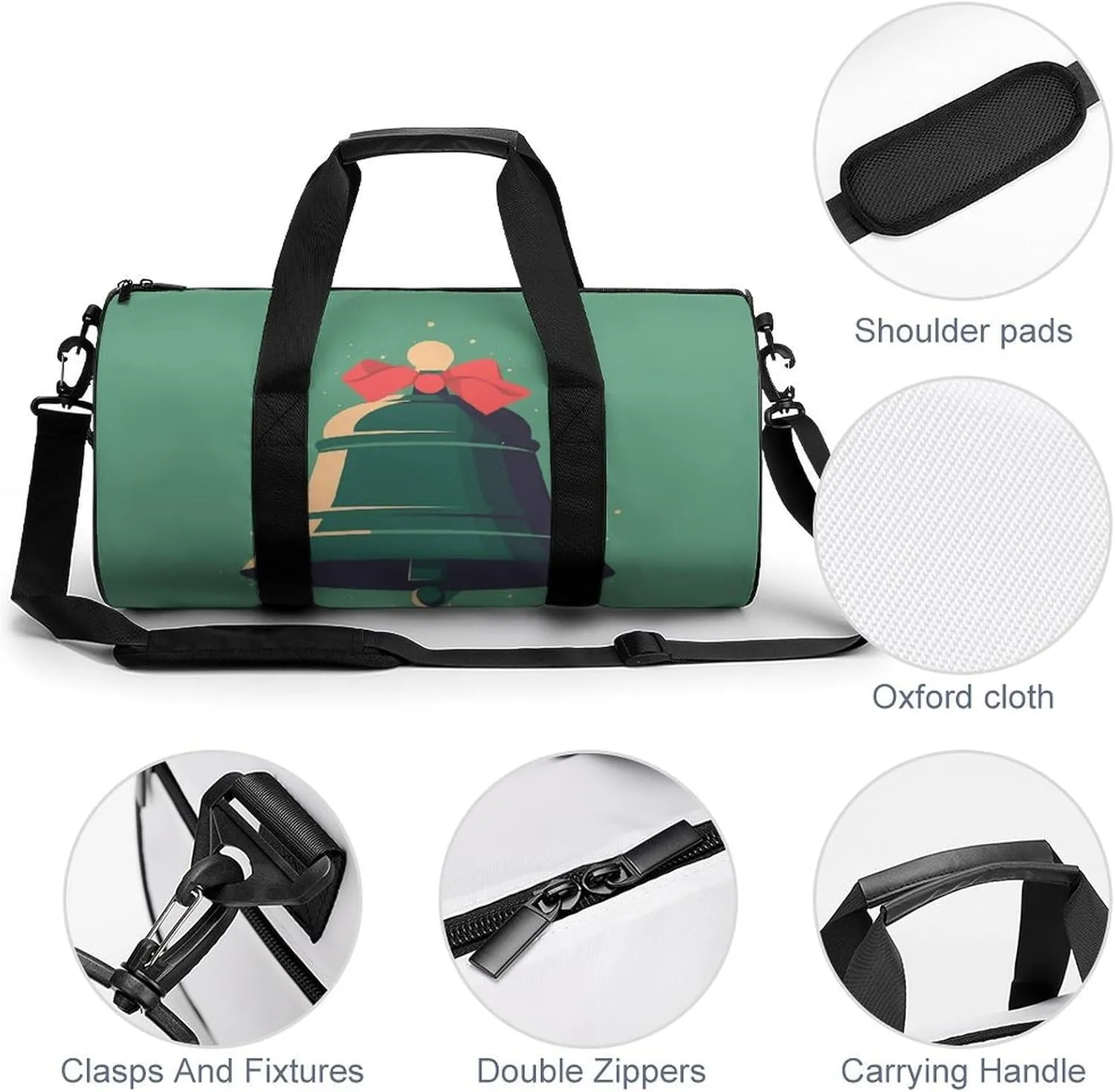 Gym Bag for Men Women Green Little Bell Duffel Bag Overnight Bag with Compartment Gym Sackpac
