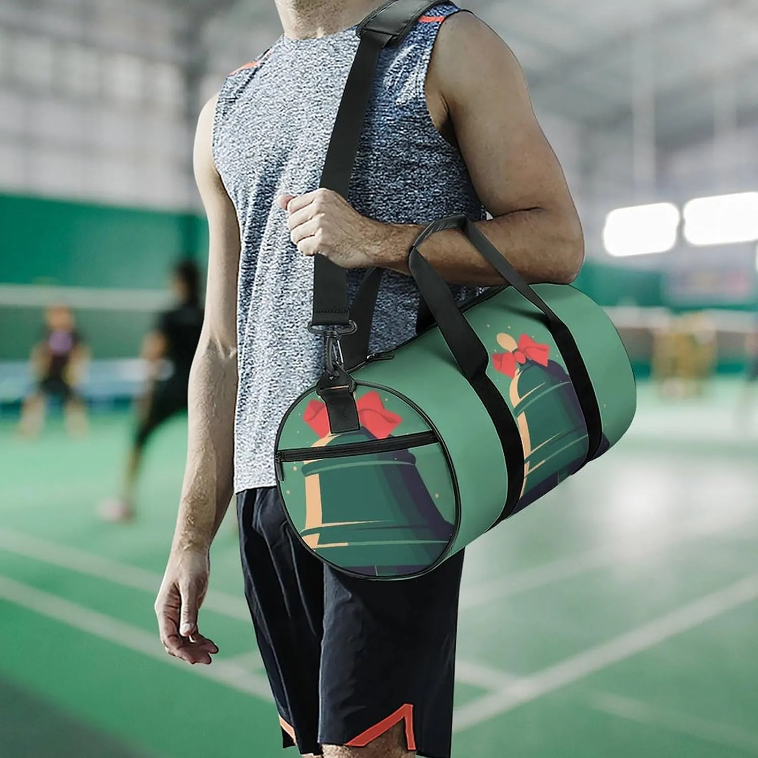 Gym Bag for Men Women Green Little Bell Duffel Bag Overnight Bag with Compartment Gym Sackpac