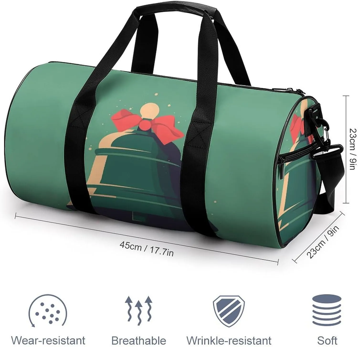 Gym Bag for Men Women Green Little Bell Duffel Bag Overnight Bag with Compartment Gym Sackpac