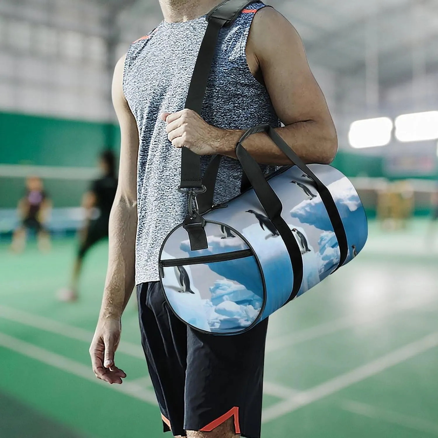 Gym Bag for Men Women Penguins On The Iceberg Duffel Bag Overnight Bag with Compartment Gym Sackpac