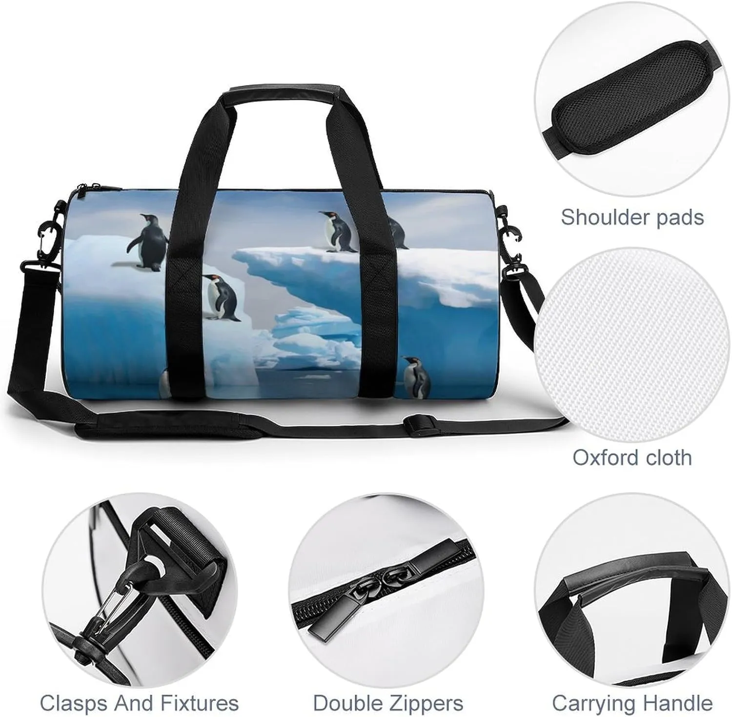 Gym Bag for Men Women Penguins On The Iceberg Duffel Bag Overnight Bag with Compartment Gym Sackpac