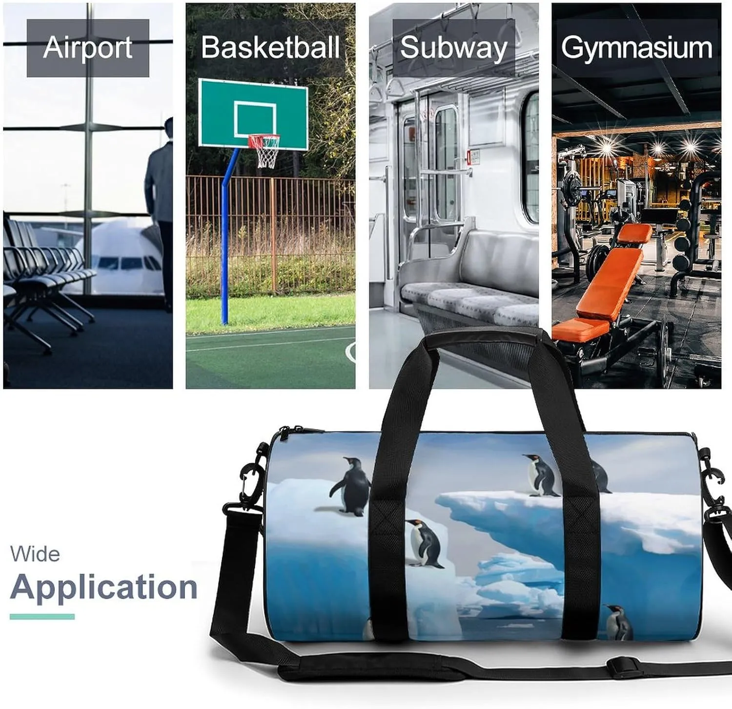 Gym Bag for Men Women Penguins On The Iceberg Duffel Bag Overnight Bag with Compartment Gym Sackpac