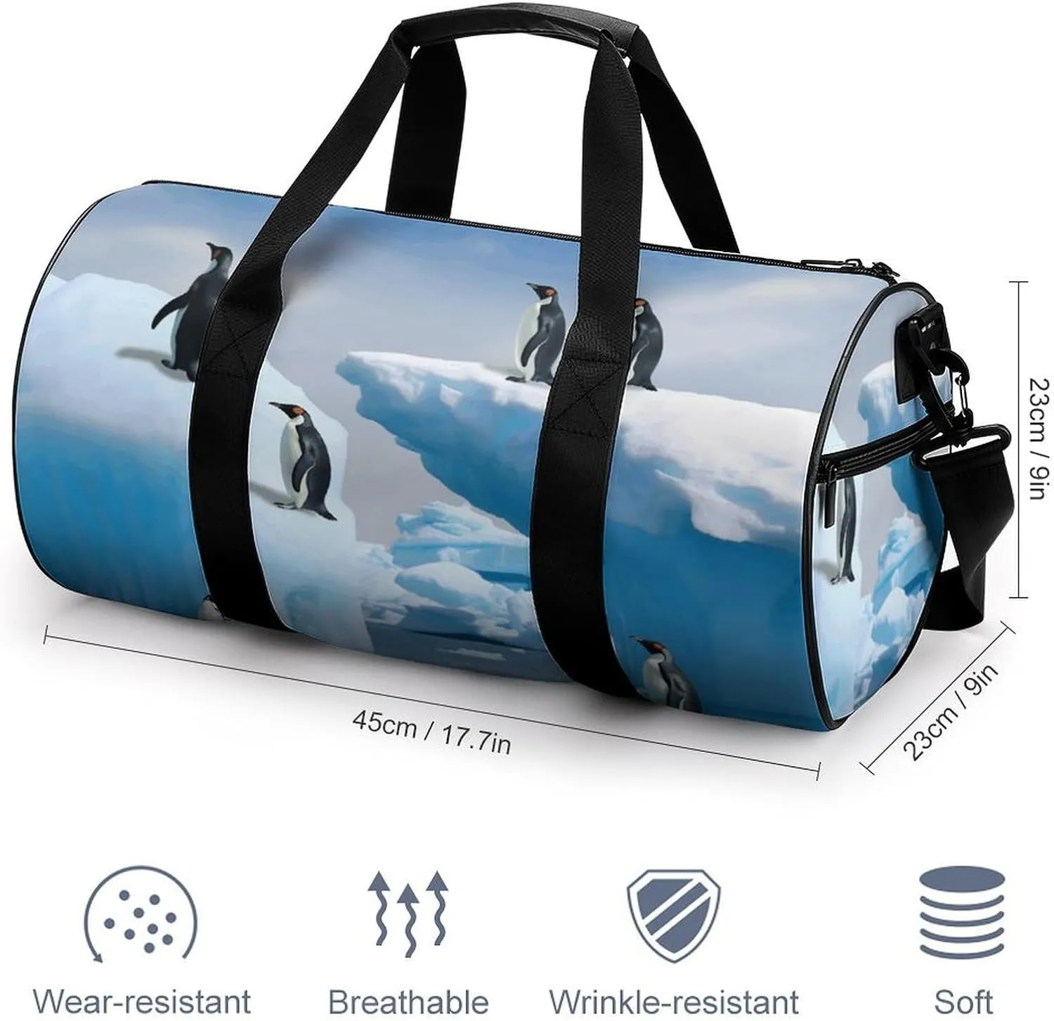 Gym Bag for Men Women Penguins On The Iceberg Duffel Bag Overnight Bag with Compartment Gym Sackpac