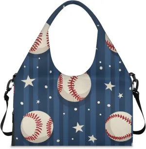 Gym Bag for Women Baseball Star Stripe Duffel Bag with Shoe Compartment and Yoga Mat Holder Portable Weekender Bags Travel Tote Bags