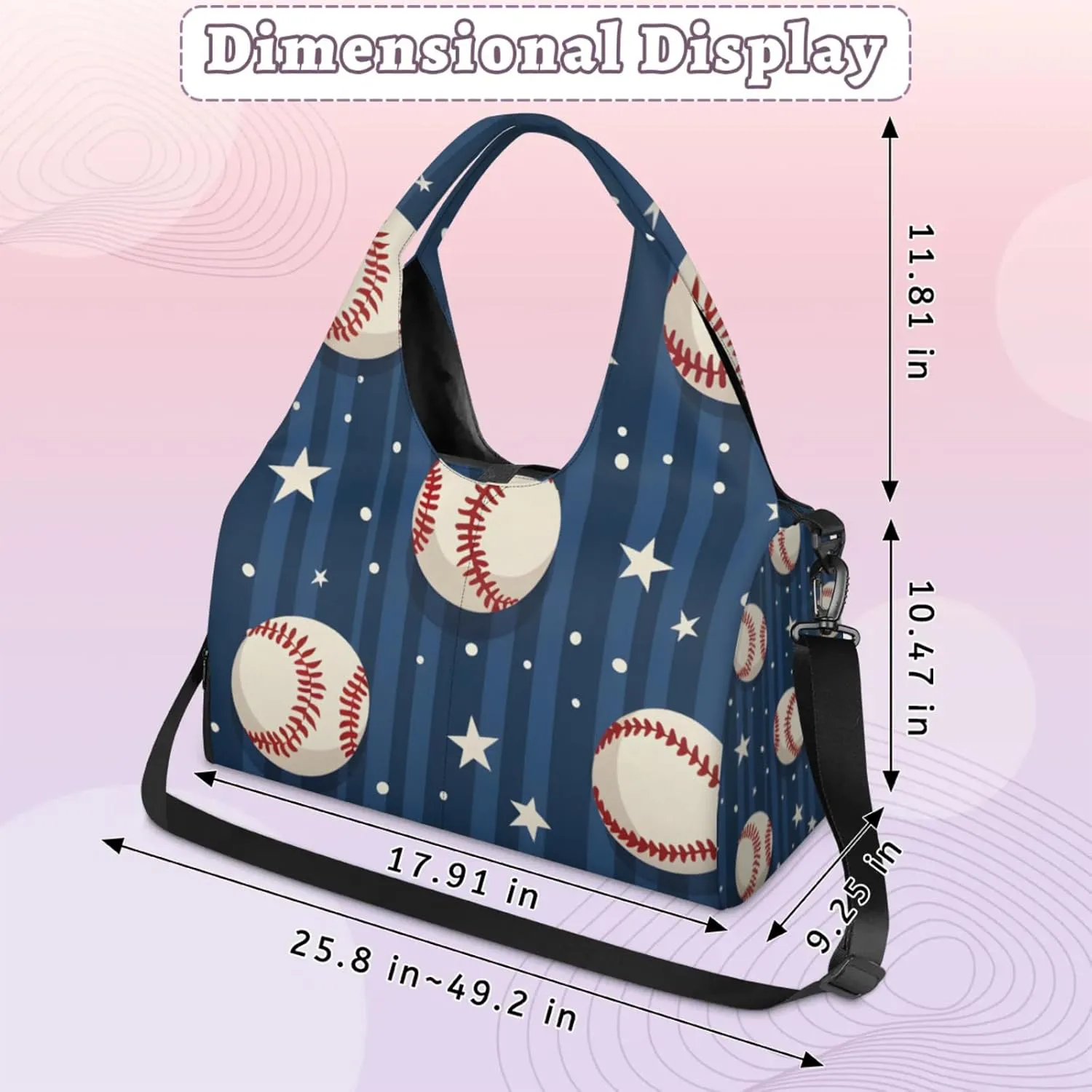 Gym Bag for Women Baseball Star Stripe Duffel Bag with Shoe Compartment and Yoga Mat Holder Portable Weekender Bags Travel Tote Bags