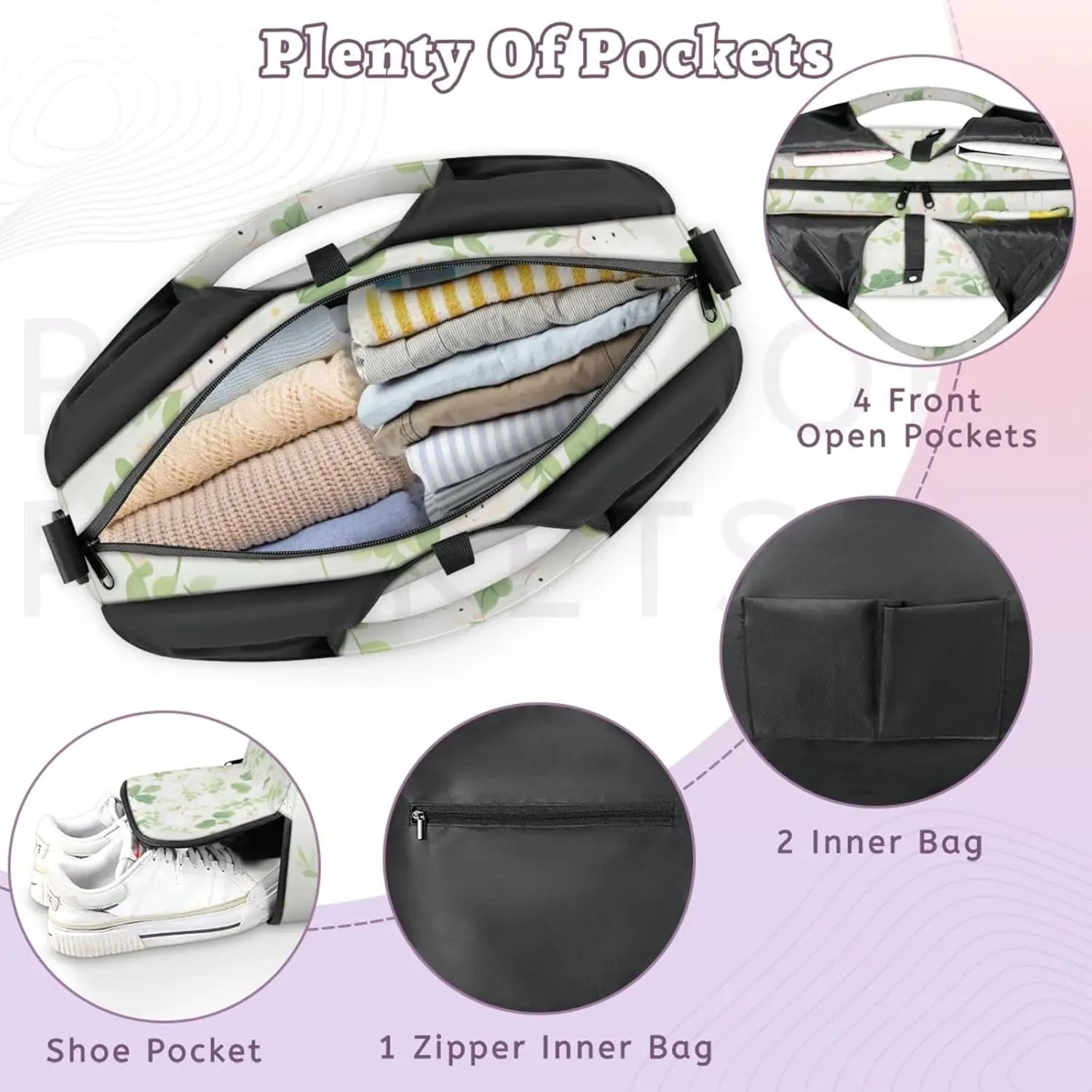 Gym Bag for Women Bunny Rabbit Leaves Duffel Bag with Shoe Compartment and Yoga Mat Holder Portable Weekender Bags Travel Tote Bags