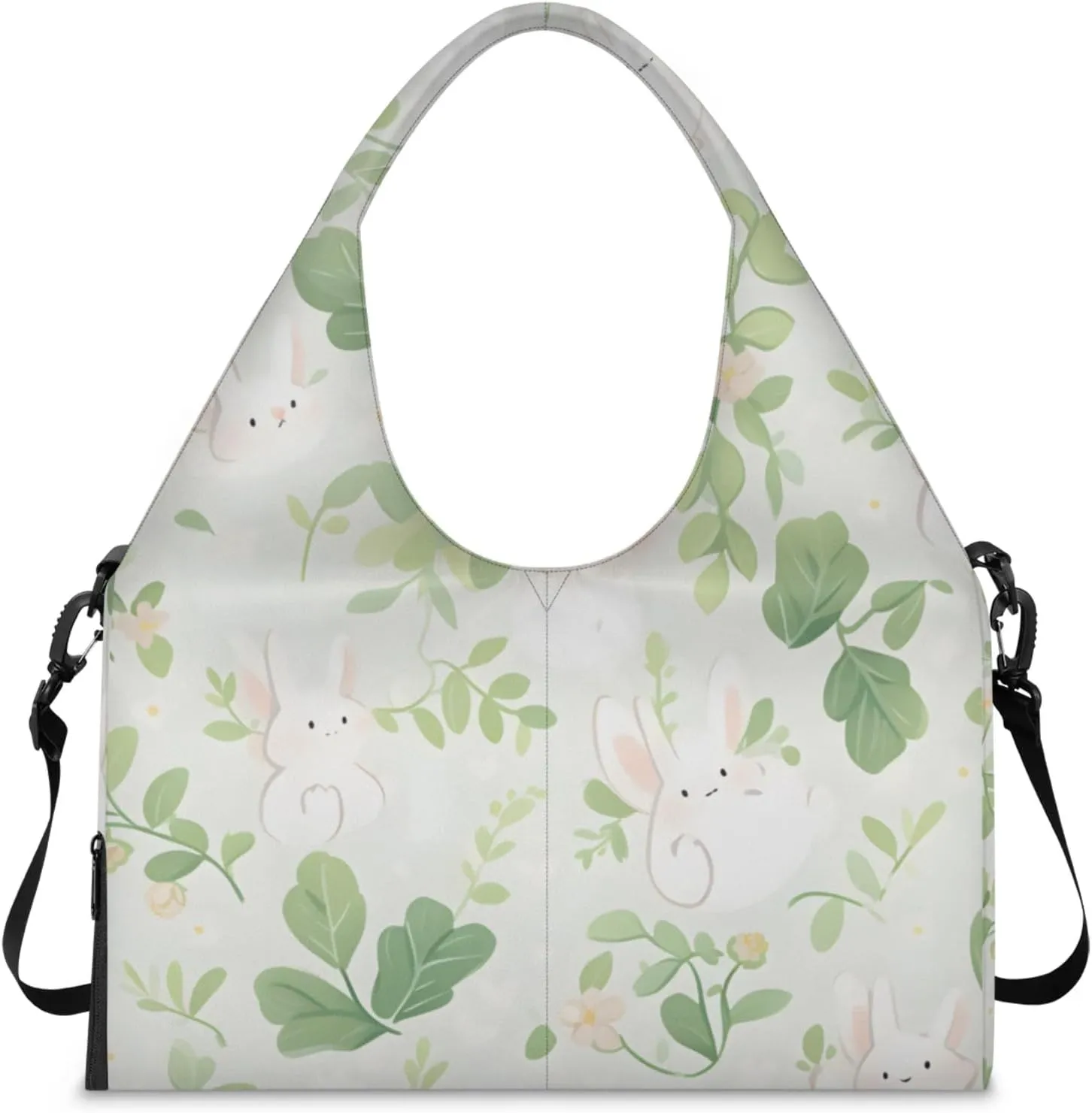 Gym Bag for Women Bunny Rabbit Leaves Duffel Bag with Shoe Compartment and Yoga Mat Holder Portable Weekender Bags Travel Tote Bags