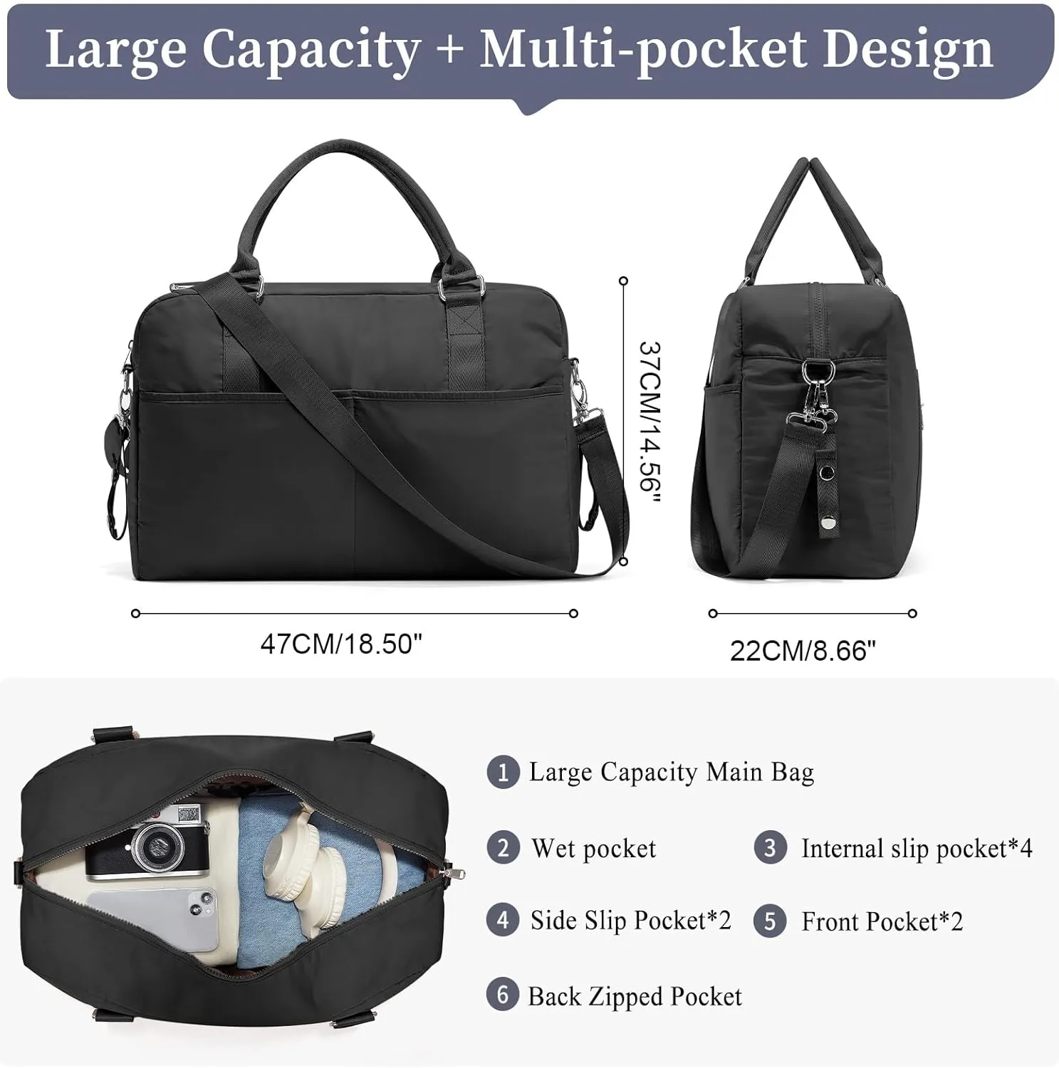 Gym Bag for Women, Carry on Weekender Overnight Bag, Travel Duffel Bags with Trolley Sleeve, Personal Item Travel Bag Tote Bag Workout Dance Bag