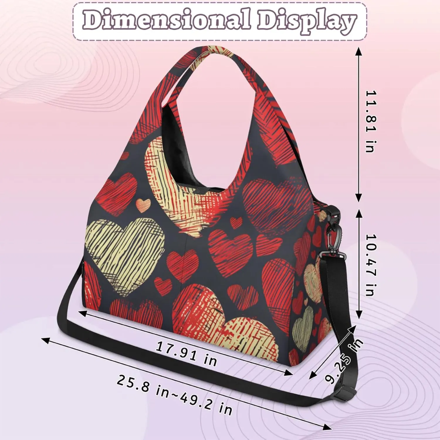 Gym Bag for Women Hearts Duffel Bag with Shoe Compartment and Yoga Mat Holder Portable Weekender Bags Travel Tote Bags